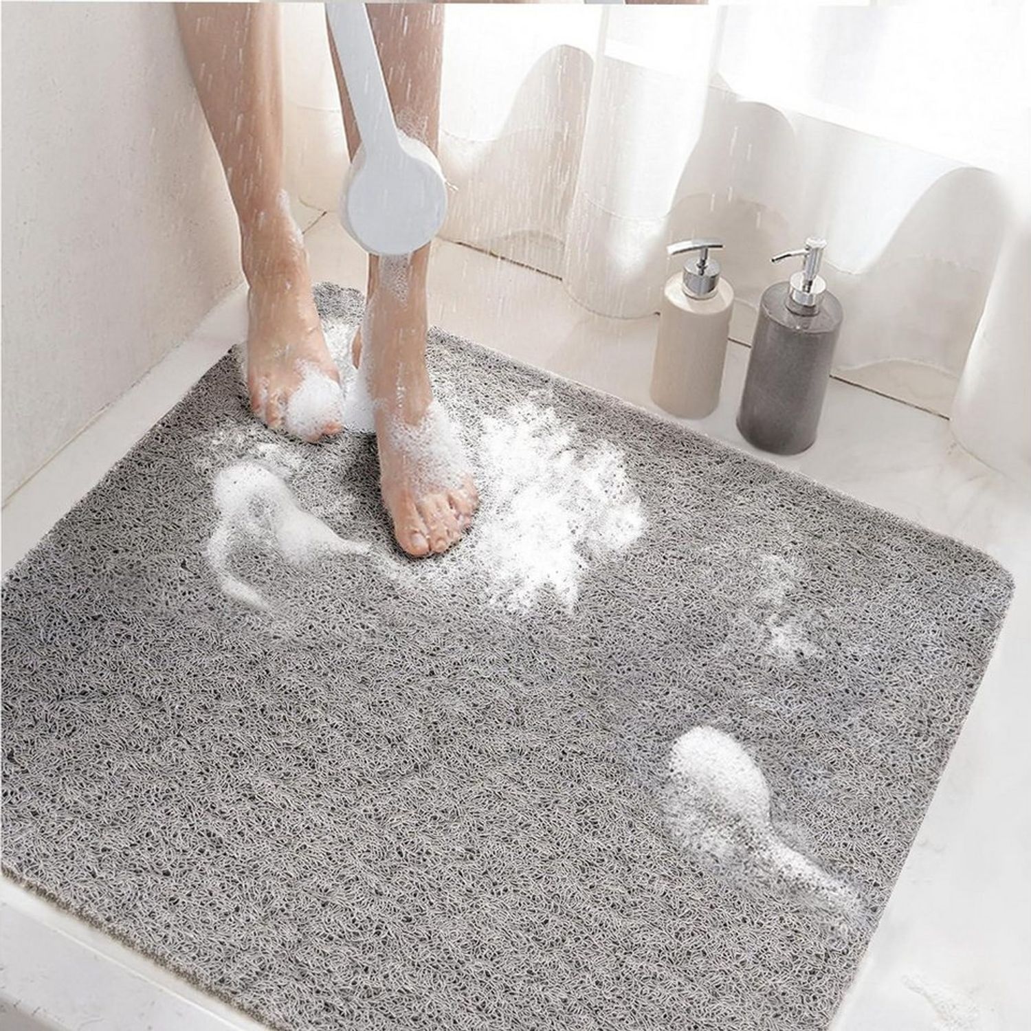 LuxusKollektion Duschmatte Duschmatte rutschfest 60x60cm PVC-Luffa Badewannenmatte Grau Bild 1