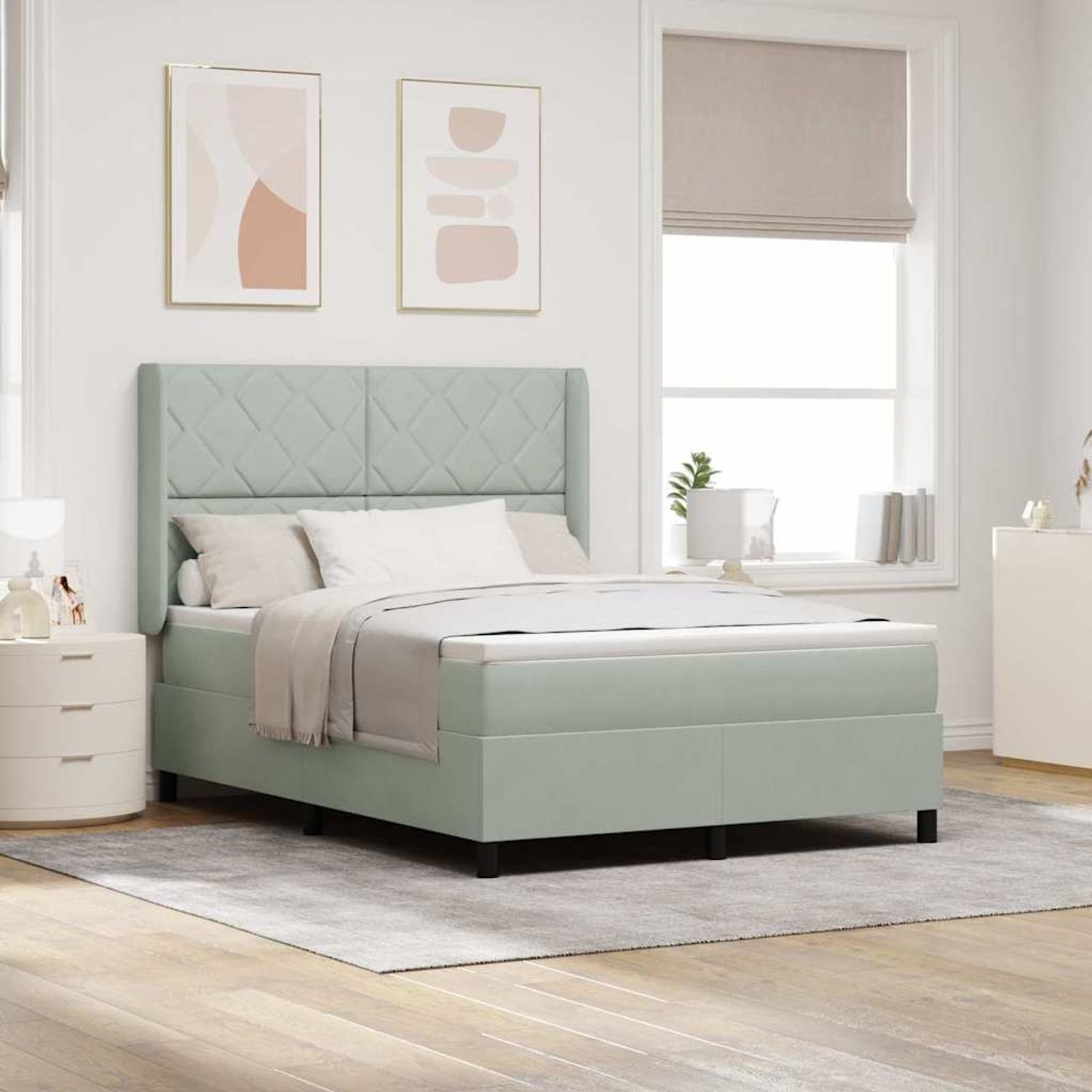vidaXL Boxspringbett mit Matratze Hellgrau 140 x 190 cm Samt 3342056 Bild 1