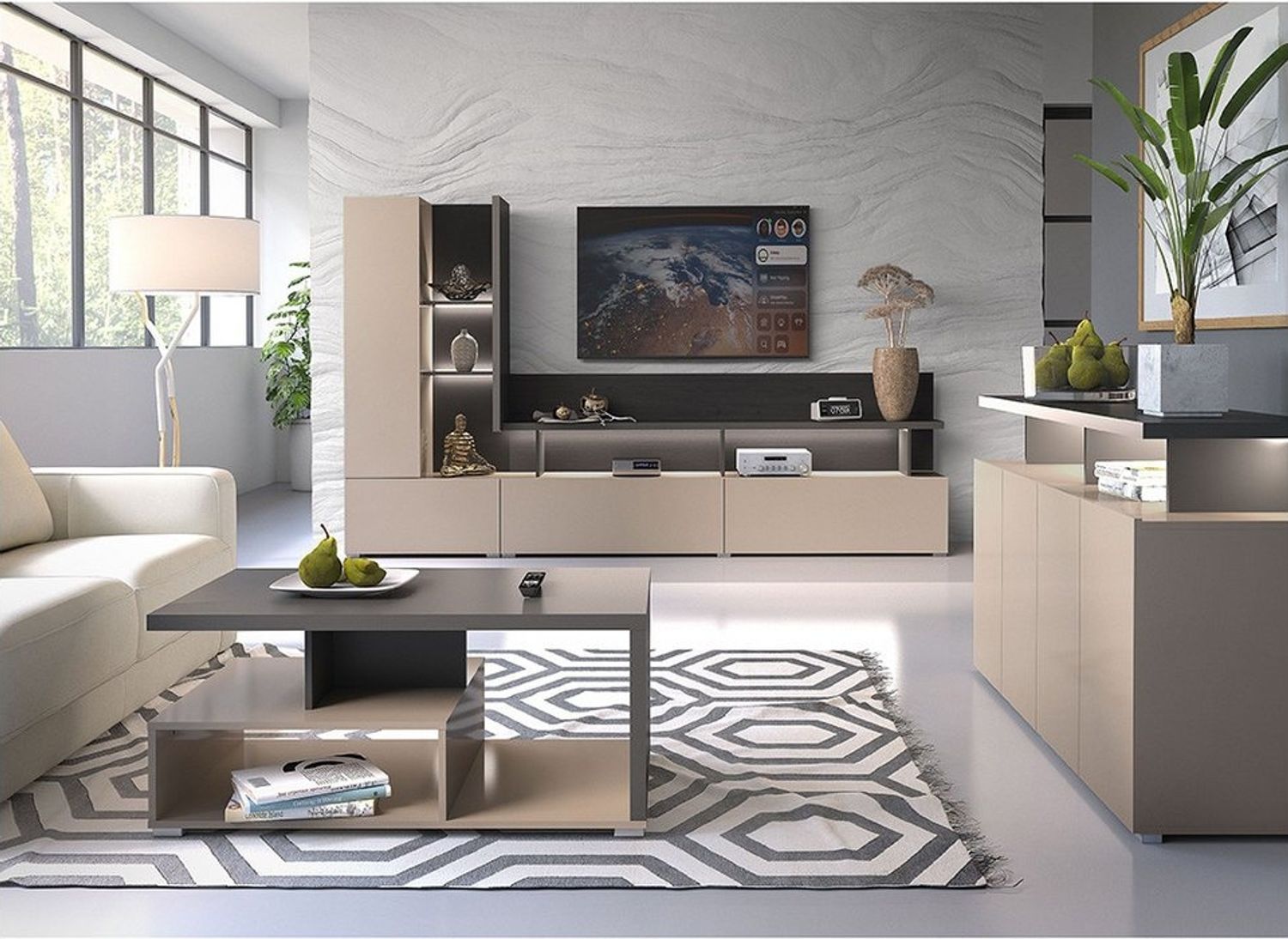 Lomadox Wohnzimmer-Set SELCE-83, (Mega-Spar-Set, 3-St, Wohnwand Couchtisch Sideboard), in beige mit anthrazit, grifflos, 3-teilig Bild 1