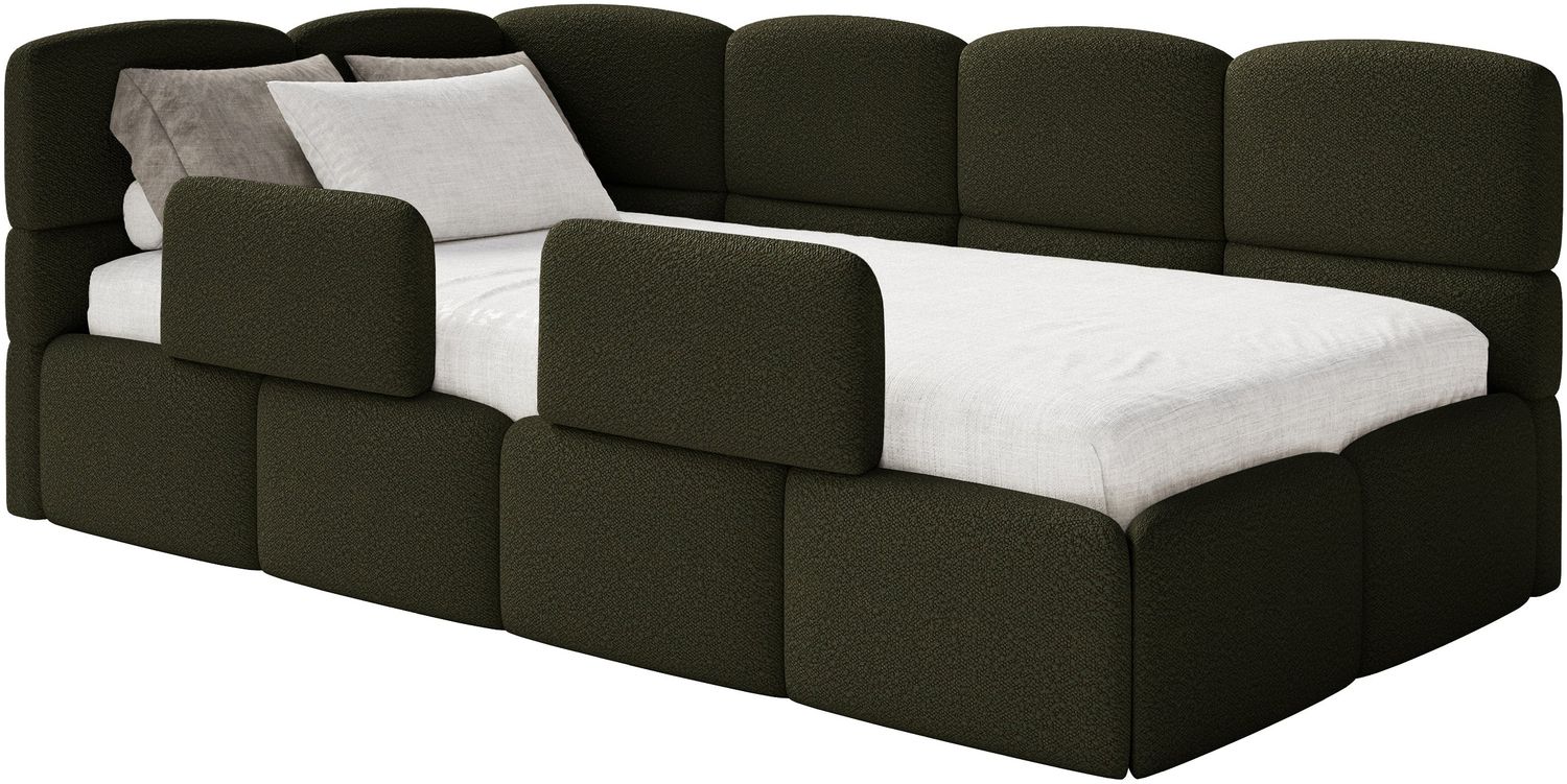 Selsey 'Cloudy' Kinderbett 120 cm, Bettkasten, 2x Rausfallschutz, Bouclé, links, Olivgrün Bild 1
