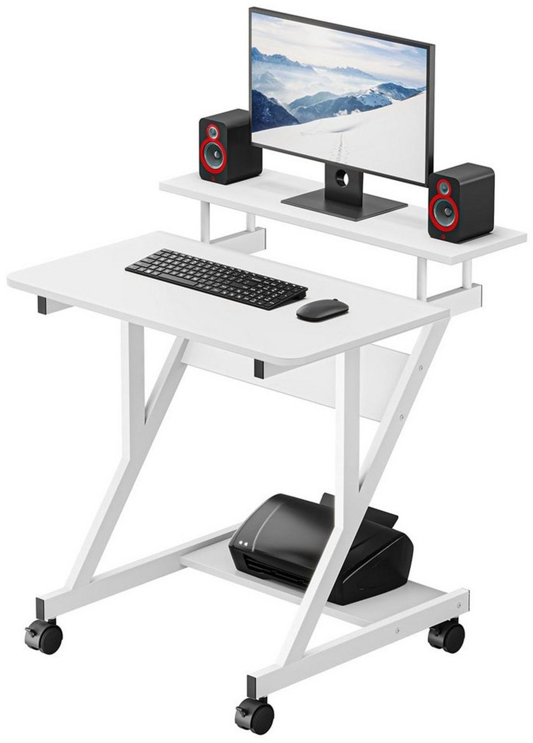 Dripex Computertisch Schreibtisch mit Rollen Z-förmiger Arbeitstisch Beistelltisch Bild 1