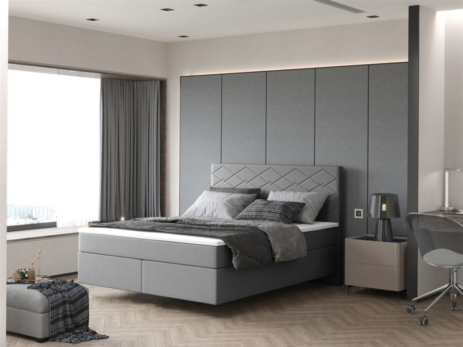 Boxspringbett Schlafzimmerbett ROCIO Nr. 3 Delux 120x200 cm in Stoff Grau Bild 1
