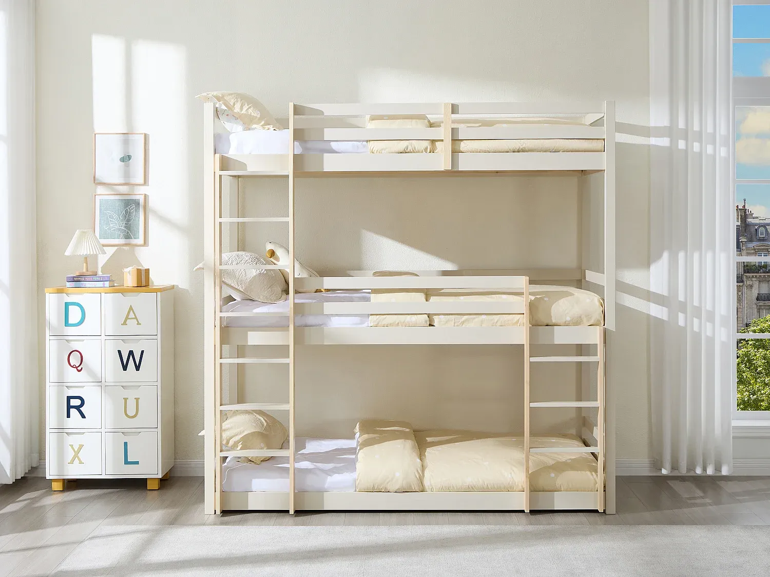 Vente-unique - VAGAR Bett Holz, Platte Beige - B 101 cm x H 210 cm x L 208 cm Bild 1