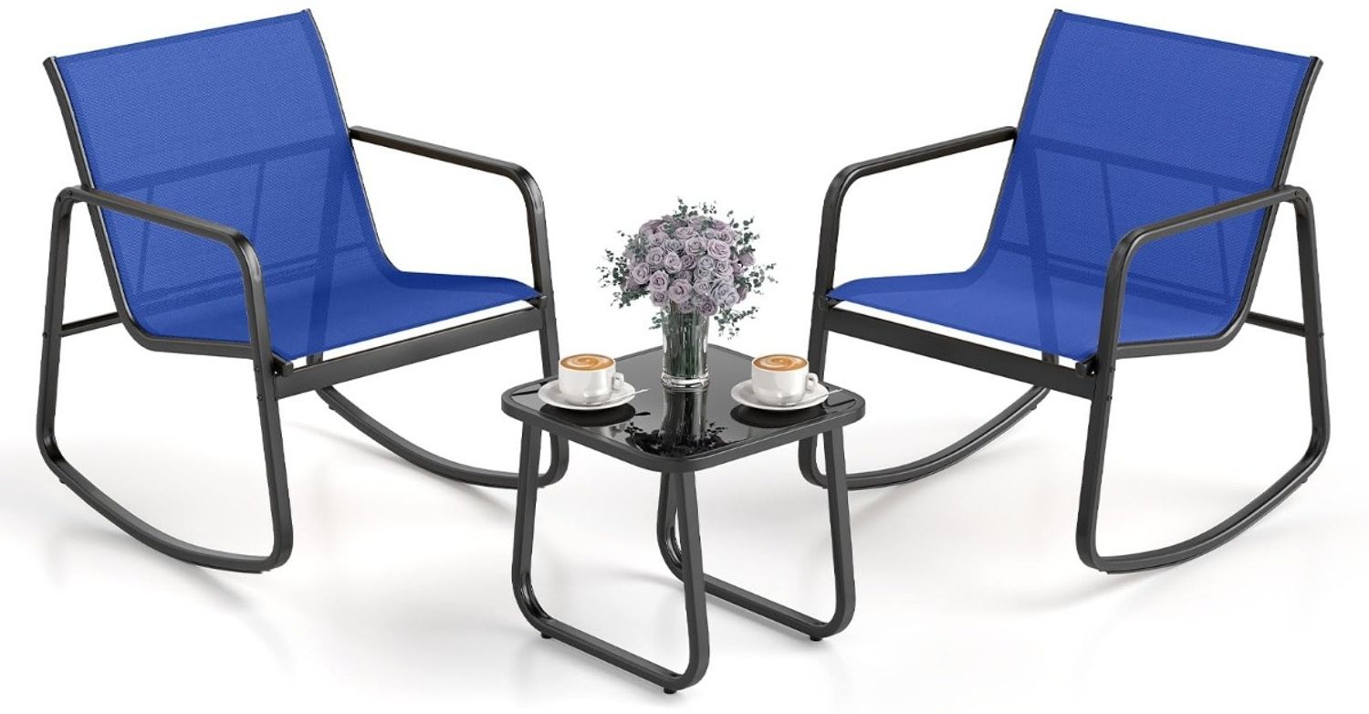 3-tlg. Gartenmöbel Set mit 2 Stühle & Tisch Balkonset mit Sanfter Schaukelbewegung Blau Bild 1