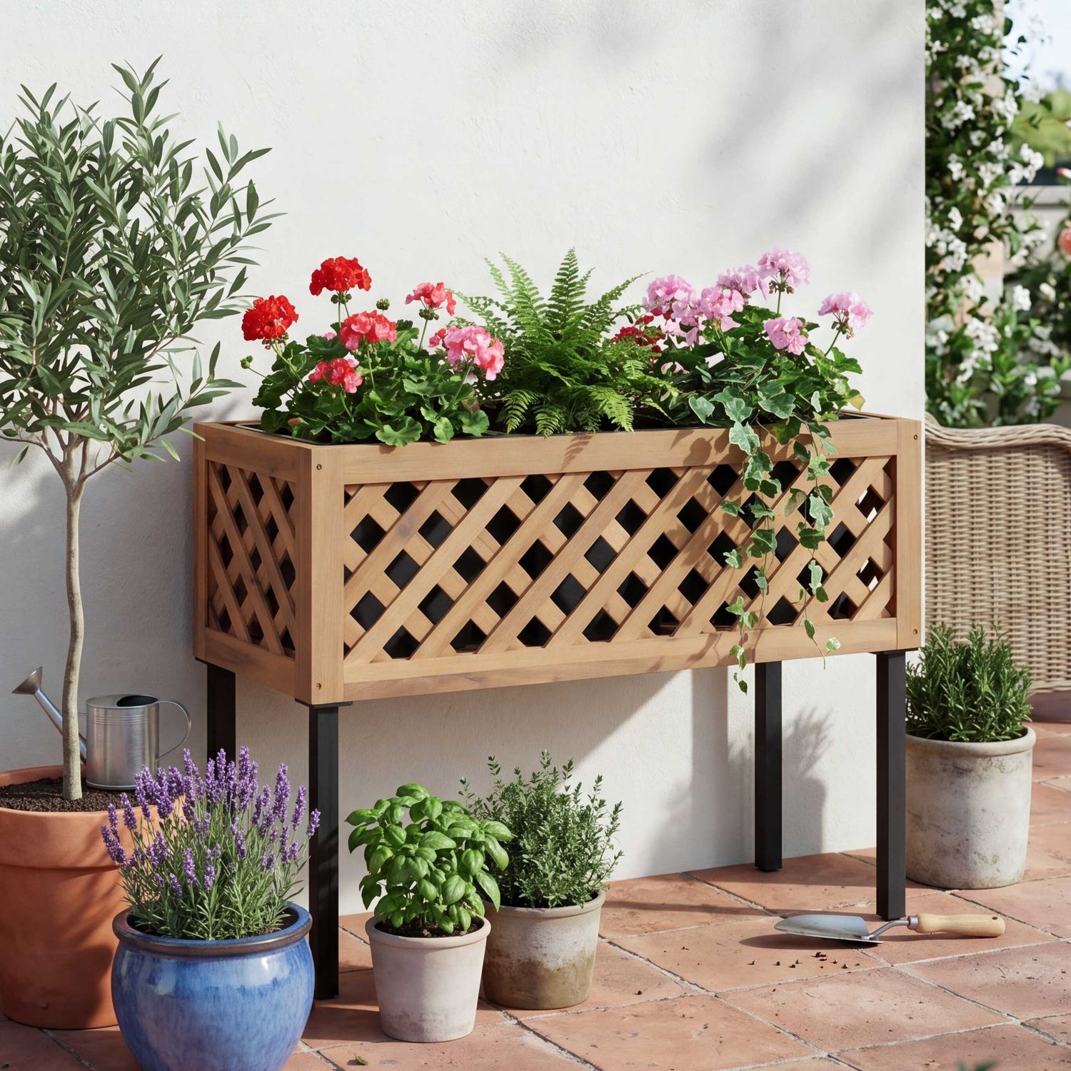 Hochbeet HWC-P86, Blumen-/Pflanzkasten Pflanzgefäß, In-/Outdoor Akazie Holz FSC®-zertifiziert 59 x 82 x 32 cm ~ hellbraun Bild 1