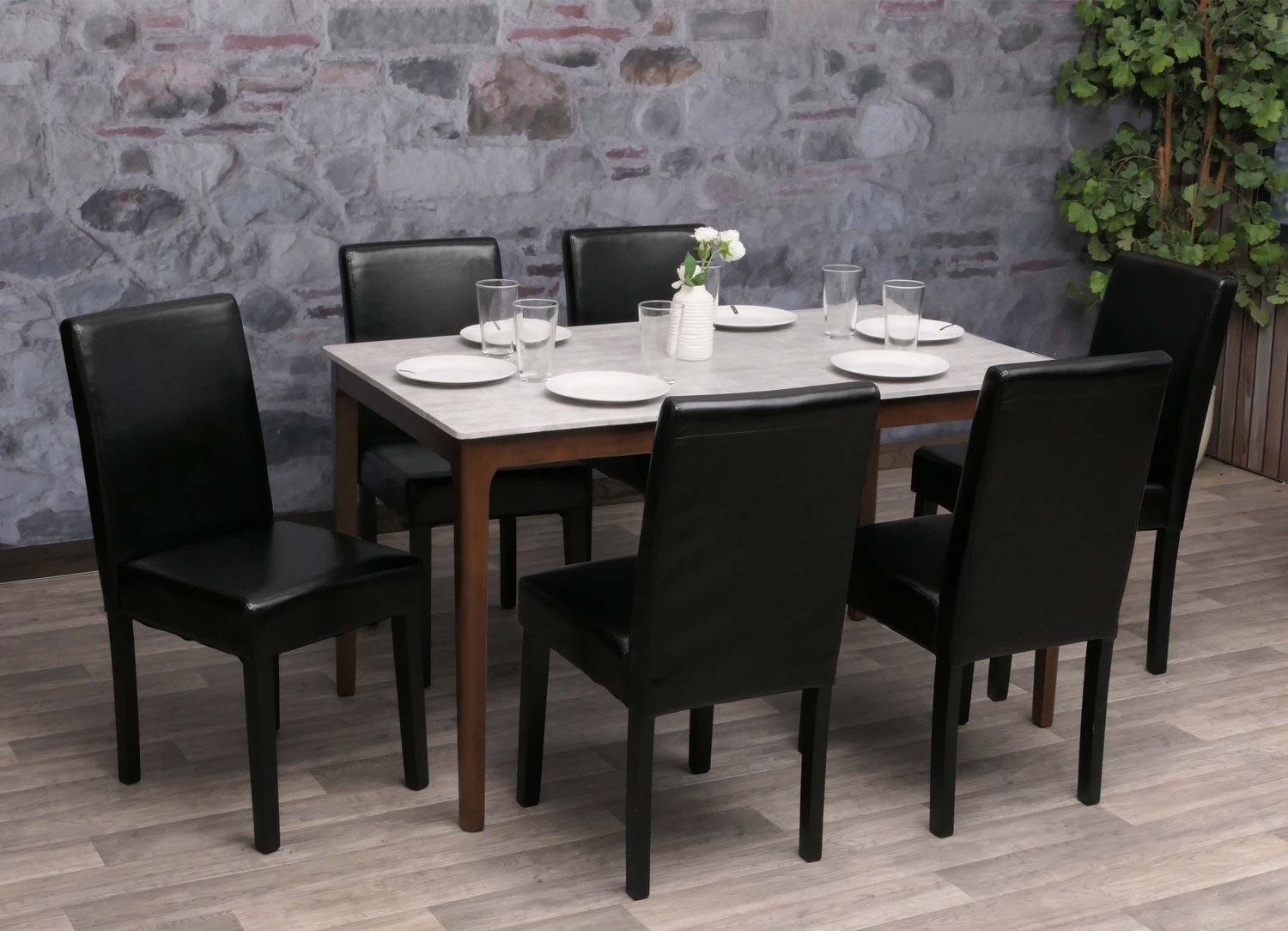 6er-Set Esszimmerstuhl Stuhl Küchenstuhl Littau ~ Leder, schwarz, dunkle Beine Bild 1