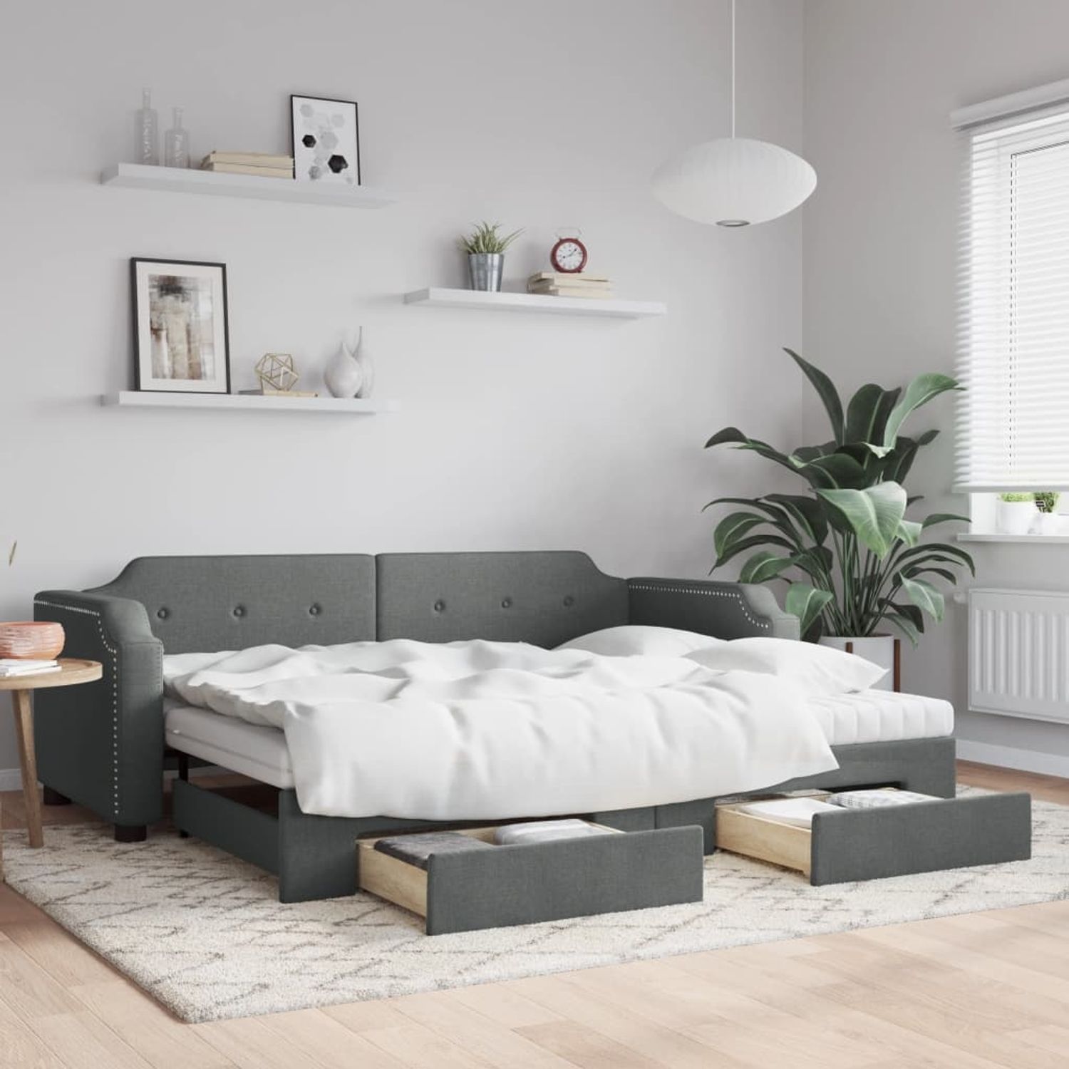 vidaXL Tagesbett Ausziehbar mit Schubladen Dunkelgrau 90x190 cm Stoff 3197699 Bild 1