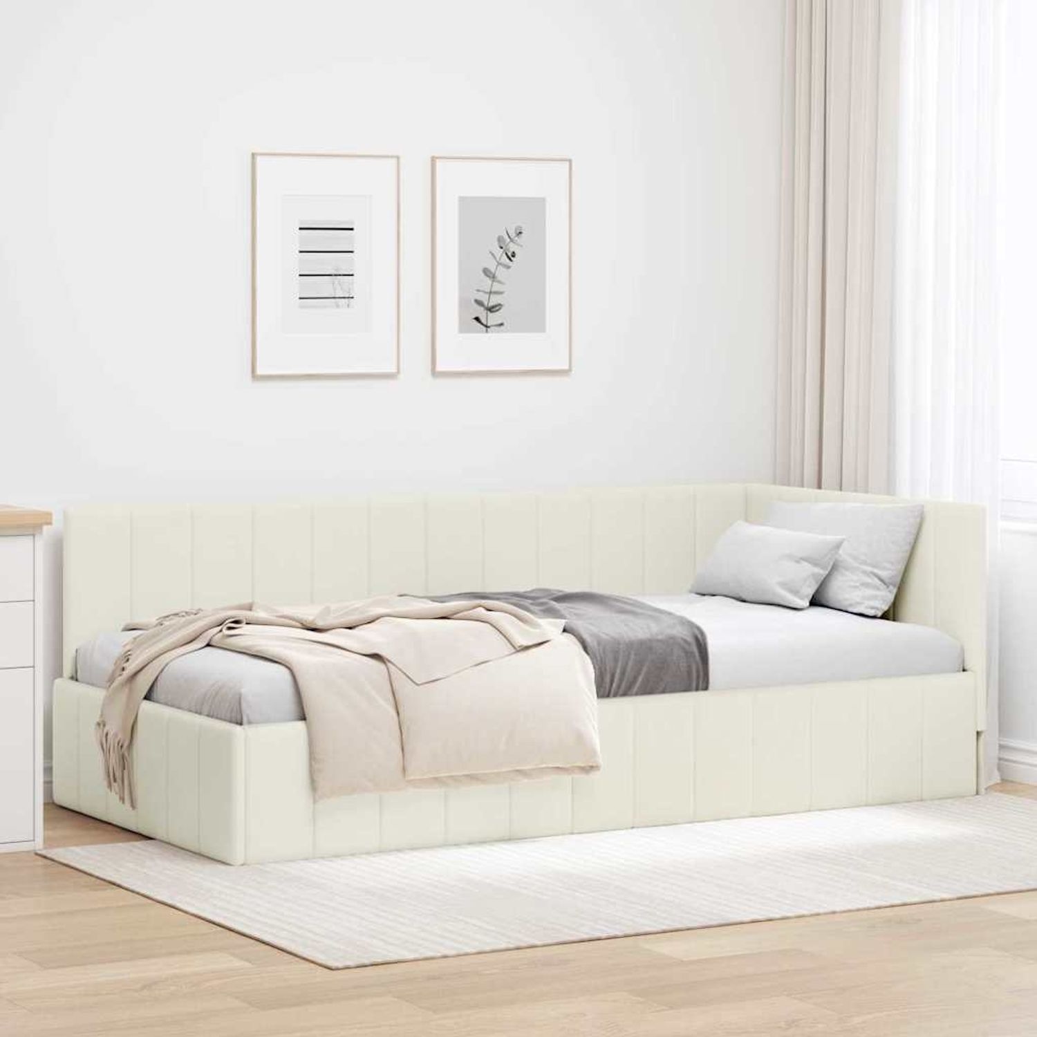 vidaXL Eckbettgestell mit Kopfteil Creme 90 cm x 200 cm Samt 42016314 Bild 1