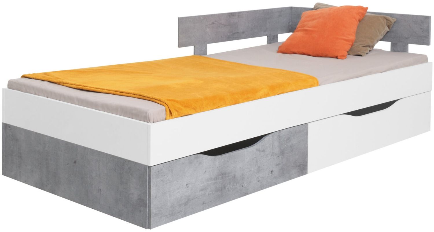 Jugendzimmer Sally in Weiß und Beton in 4 Setvarianten oder als Einzelmöbel - 1 teilig , Jugendbett – Liegefläche 120x200 cm Bild 1