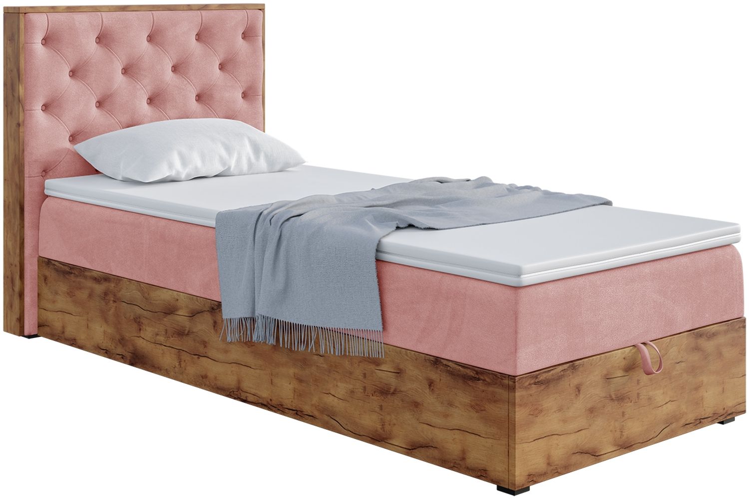 MEBLINI Boxspringbett LOFTY 3 90x200 cm mit Bettkasten – H4/Rosa Samt Gepolstert Einzelbett mit Topper & Taschenfederkern-Matratze Bild 1