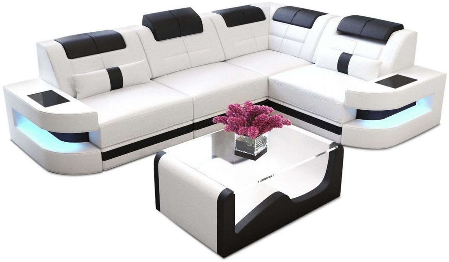 Ecksofa Como L Form - Büffelleder - weiß-schwarz - Rechts Bild 1