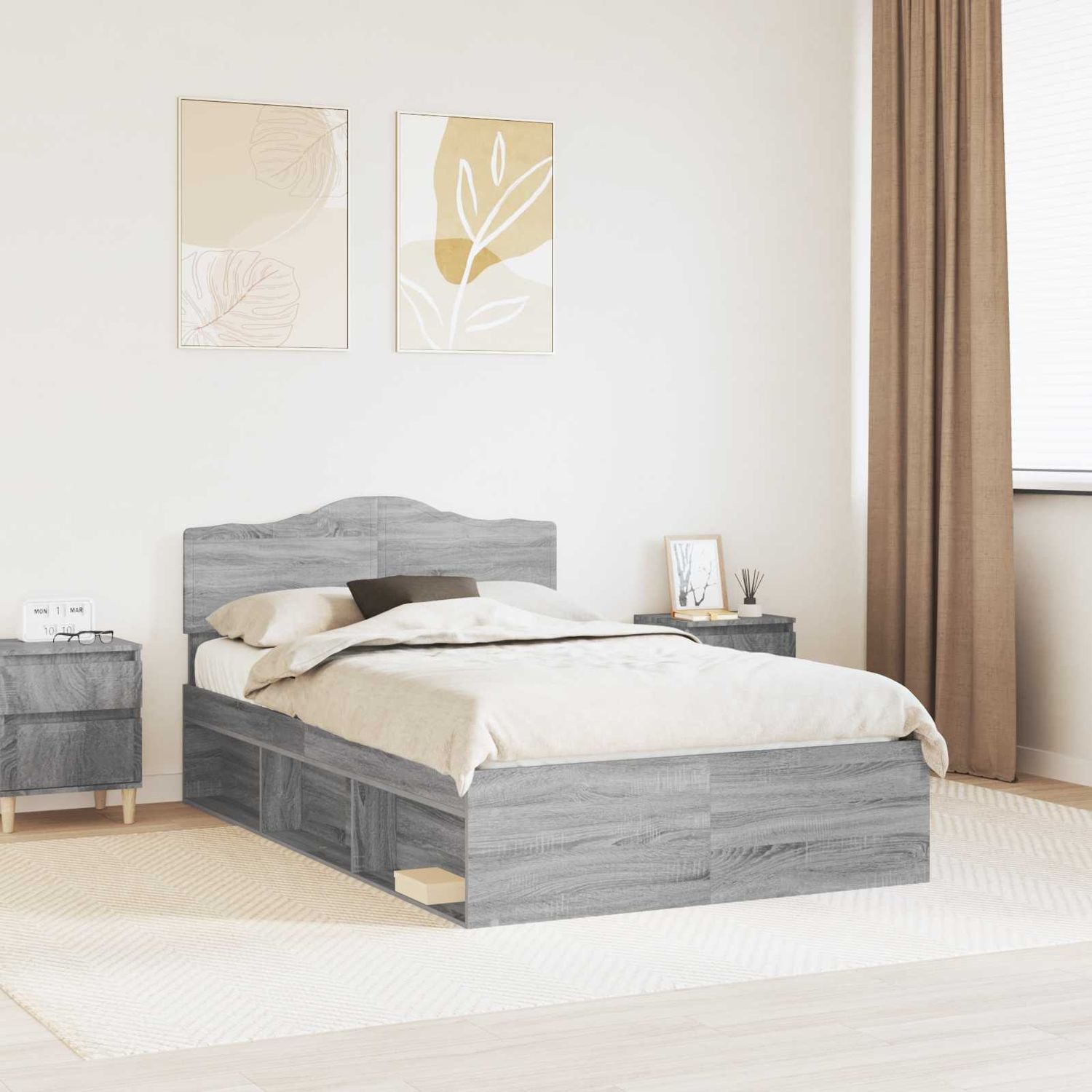 vidaXL Bettrahmen Graues Sonoma 120 x 190 cm Massives Kiefernholz 3412930 Bild 1