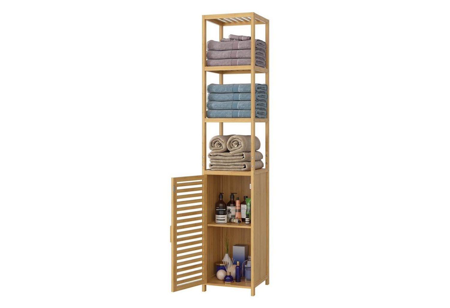 Homfa Hochschrank aus Bambus Badezimmer-Hochschrank Badregal 169cm Bild 1