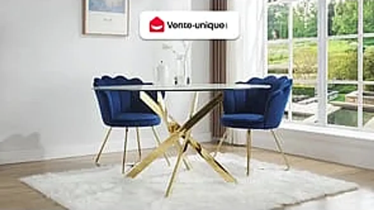 Vente-unique - COSIMA Esstisch Glas TransparentGold - B 140 cm x H 77 cm x L 140 cm Bild 1