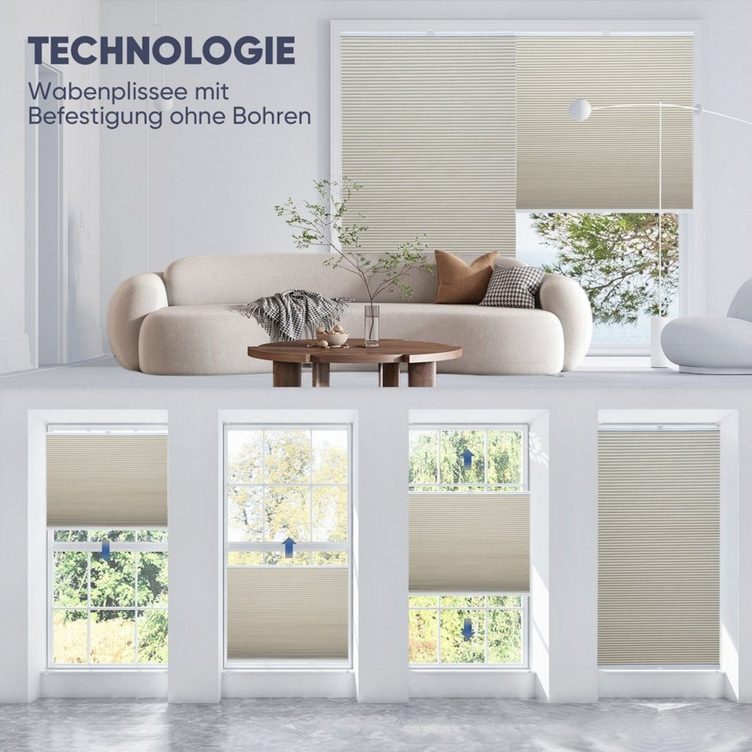 Sekey Wabenplissee Plissee ohne Bohren Verdunkelung Rollo 100% verdunkelnd Blickdicht, verdunkelnd, Klemmfix Bild 1