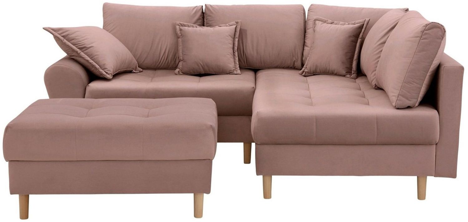 Home affaire Ecksofa Rice L-Form, Set, mit Bonnellfederkern, Hocker & Kissen, Ottomane beidseitig montierbar Bild 1