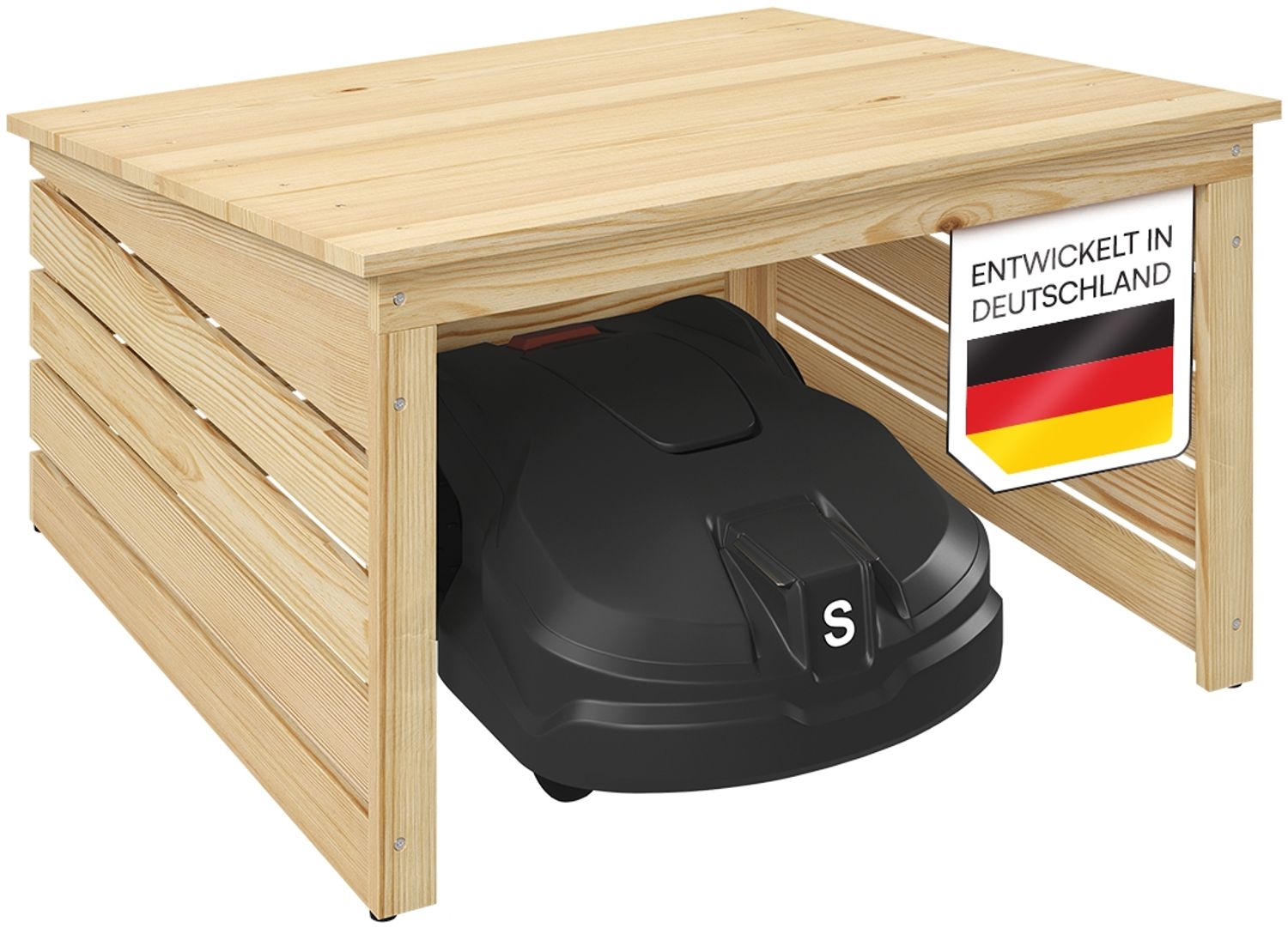 STEELSØN 'Myrion' Mähroboter Garage, Kiefernholz, natur, mit UV-Schutzlackierung, wetterfest, 45/34x77x77 cm, Mähroboterhaus mit Pultdach Bild 1