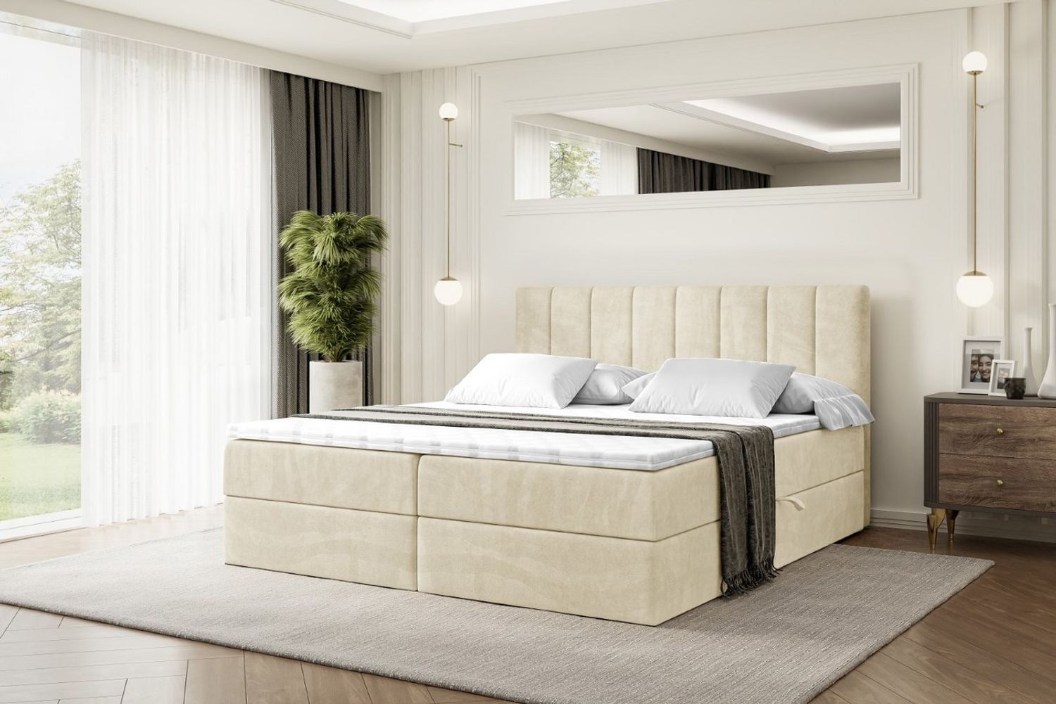 ALTDECOR 'OTTA' Boxbett, Multipocket-Matratze H4, H3 Matratze Bonellfederung, Topper, Kopfteil, H3/Beige Monolith, 160x200 Bild 1