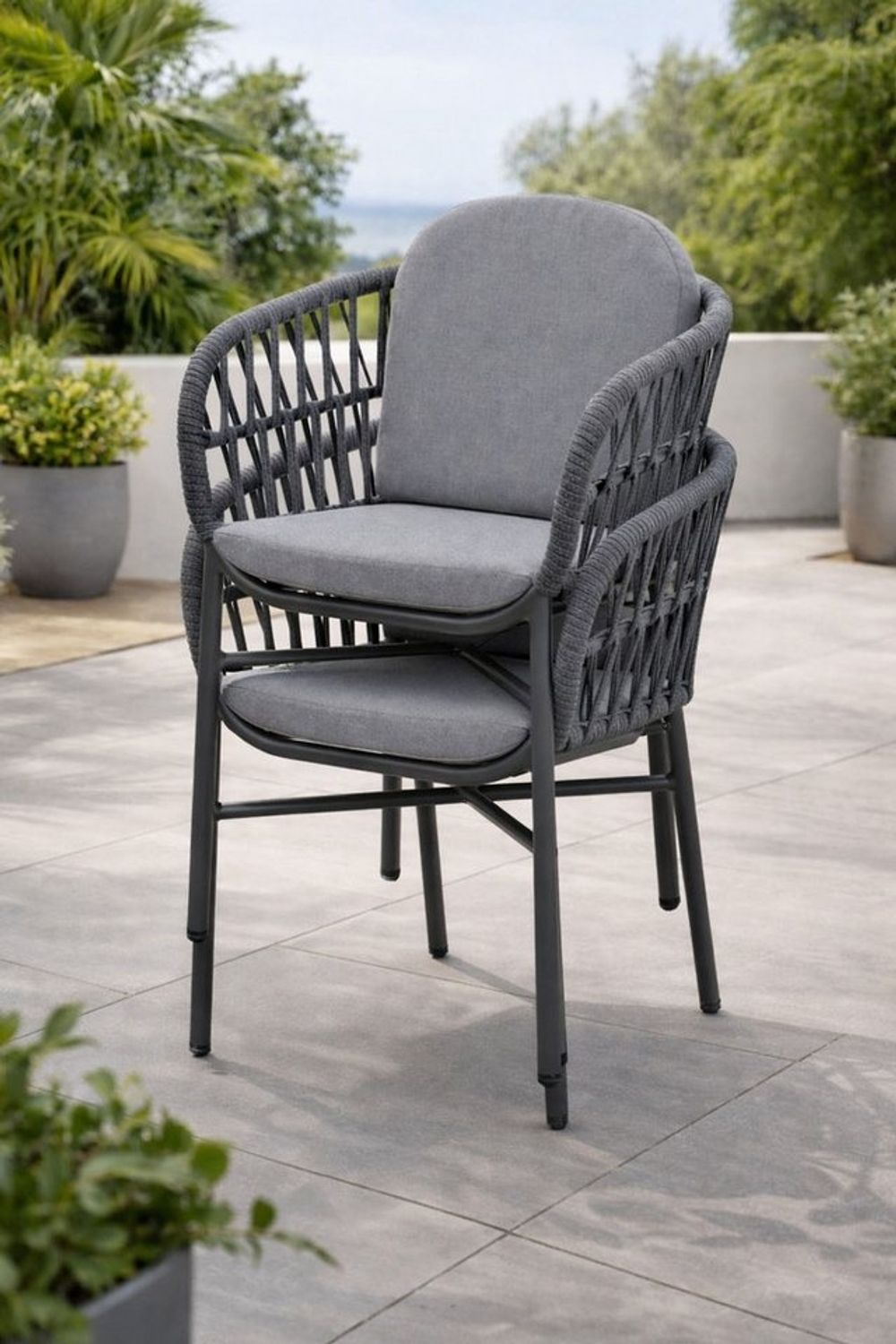Destiny Gartensessel COMO (Set, 2-St), stapelbar, anthrazit meliert, Polster grau Bild 1