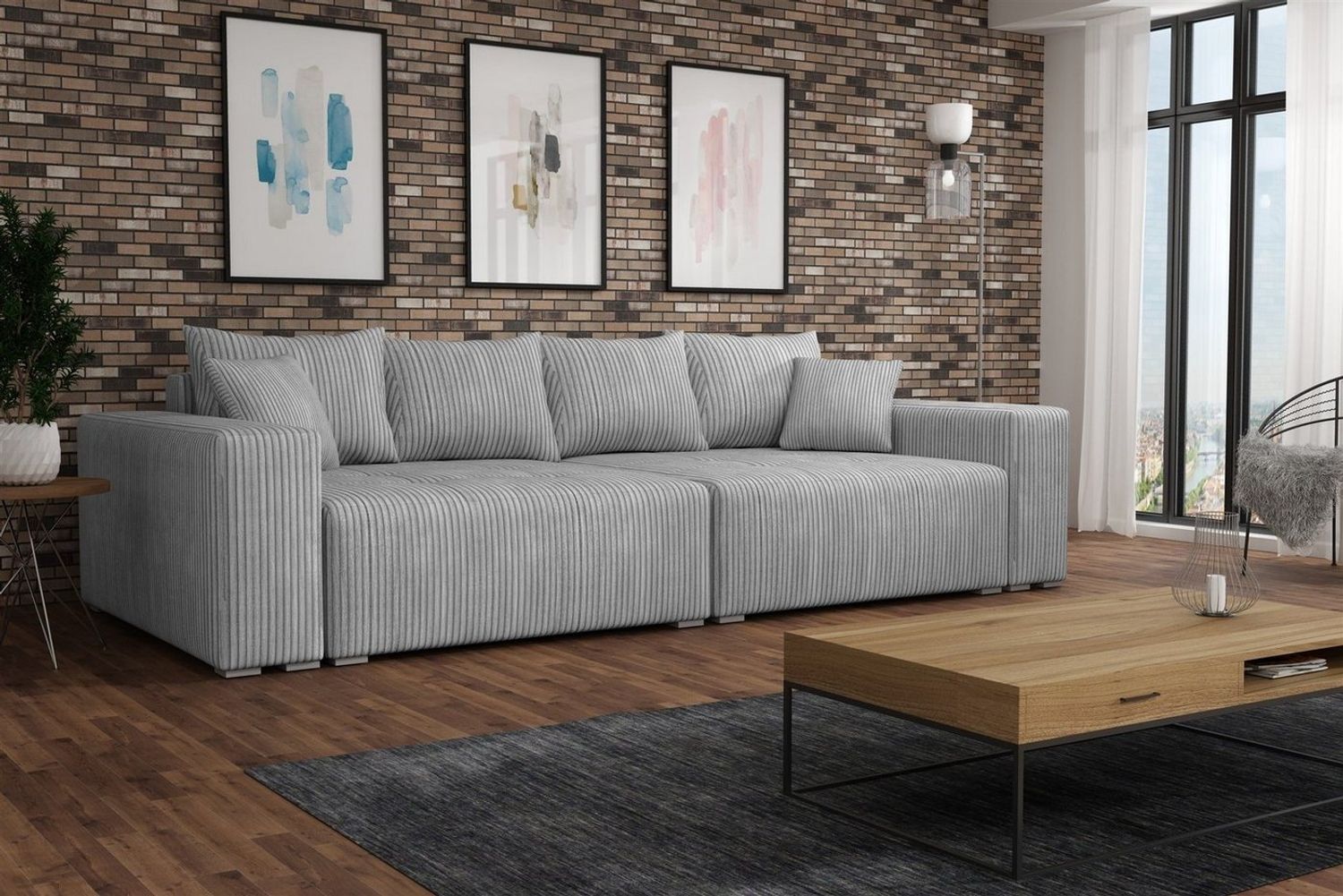 Big Sofa Couchgarnitur REGGIO Megasofa mit Schlaffunktion Stoff Poso Hellgrau Bild 1