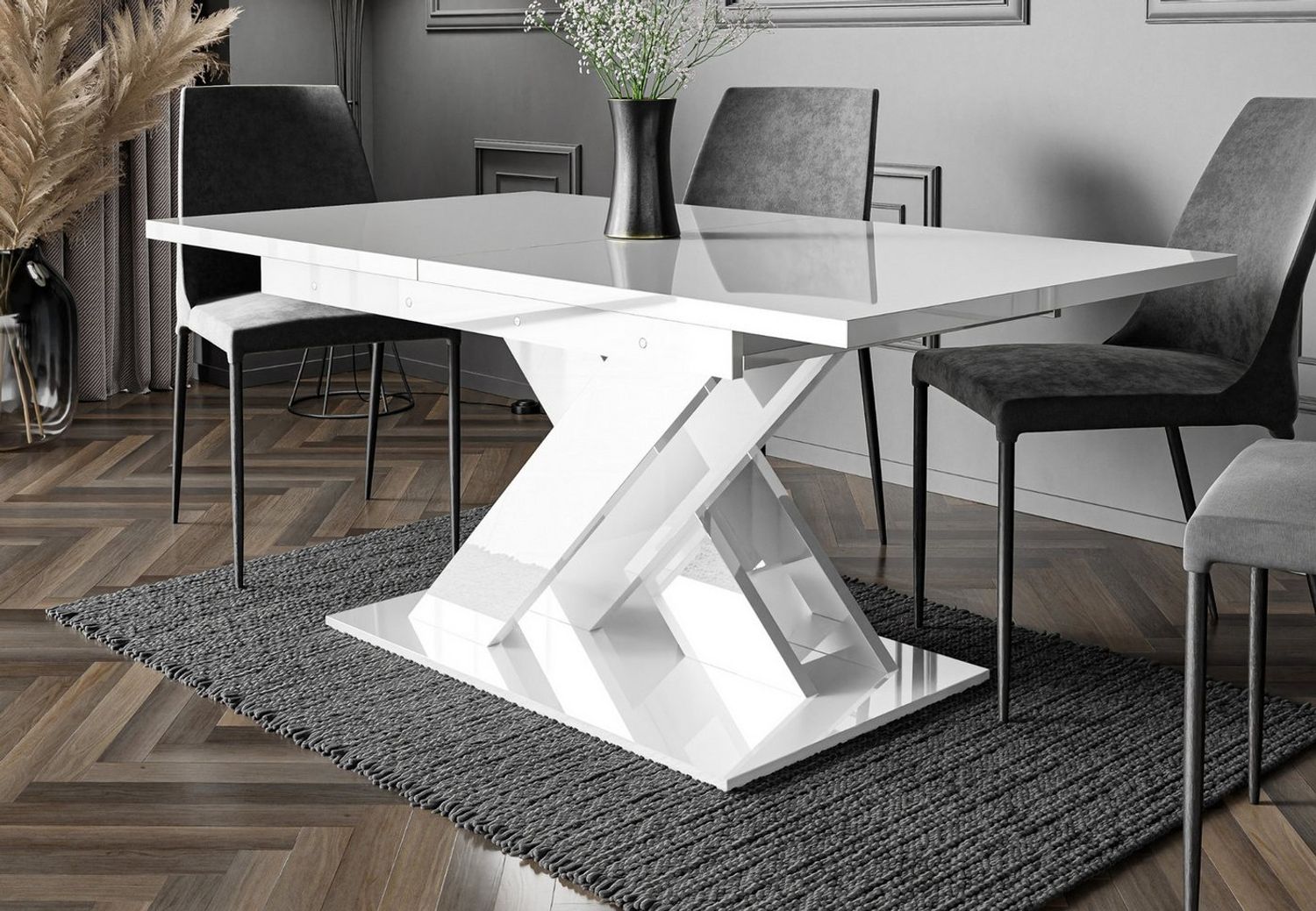 Home Collective Esstisch ausziehbar Tisch Küchentisch Esszimmertisch Ausziehtisch (Esszimmer Küche Wohnzimmer Esstisch erweiterbar), modernes Design mit X-Gestell, 140-180 x 80 cm Weiß glänzend Bild 1