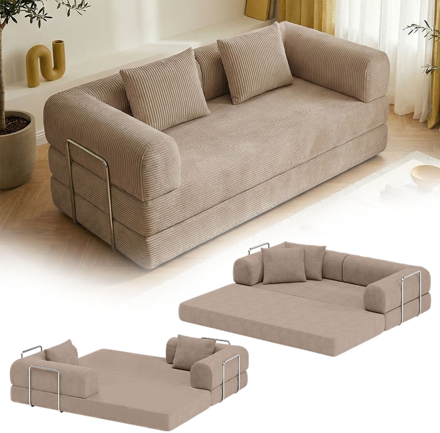 skølm 'Lofn' Modulares Sofa 2 Sitzer, 200x100 cm, Vollschaumcouch mit Metallgestell, Cord taupe, Schlafsofa vakuumverpackt, kein Aufbau erforderlich Bild 1