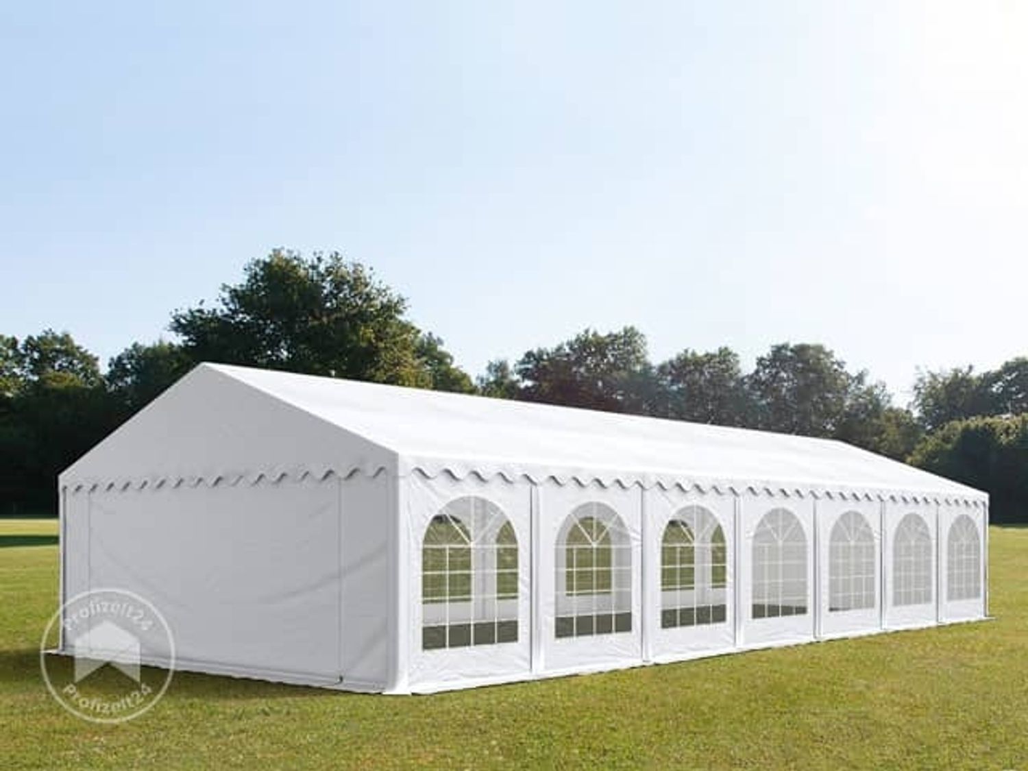 TOOLPORT Festzelt Partyzelt 6x14 m PREMIUM, hochwertige PVC Plane 750 N in weiß 100% wasserdicht mit Bodenrahmen Bild 1