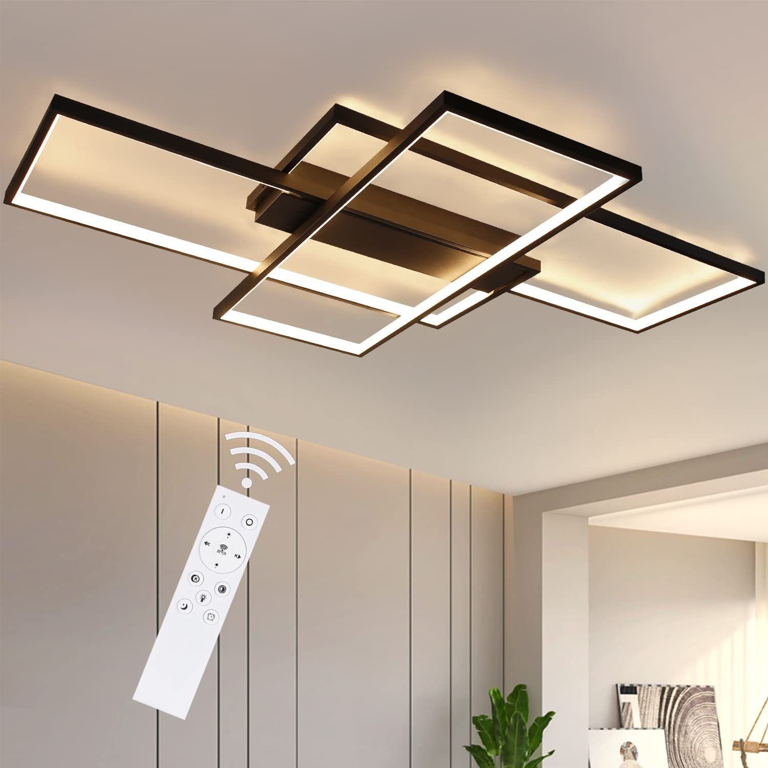 ZMH LED Deckenlampe Wohnzimmer Deckenleuchte - 100cm Dimmbar Wohnzimmerlampe Modern Schwarz Schlafzimmerlampe 88W Geometrisch Multifunktional Deckenbeleuchtung für Schlafzimmer Flur Büro und Balkon Bild 1