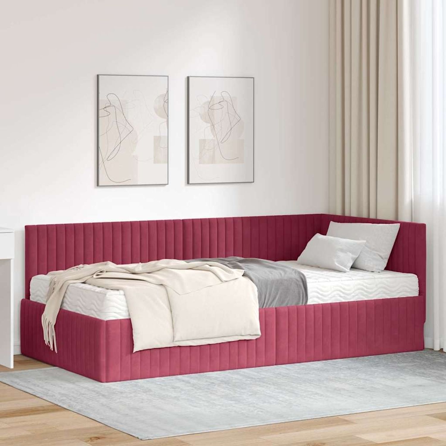 vidaXL Eckbettgestell mit Matratze mit Kopfteil 2 pcs Grün Samt 3393822 Bild 1