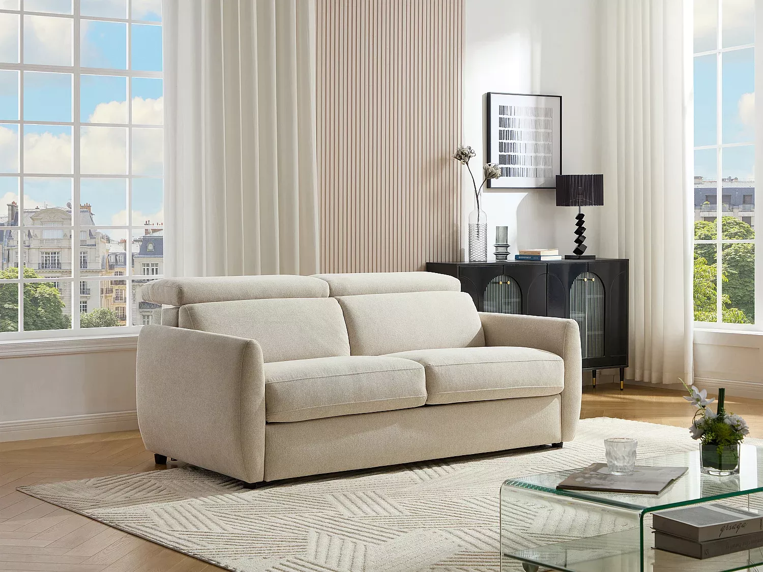 Vente-unique - SOVALI Sofa Stoff Beige - B 224 cm112 cm x H 83,5 cm x L 191 cm Bild 1