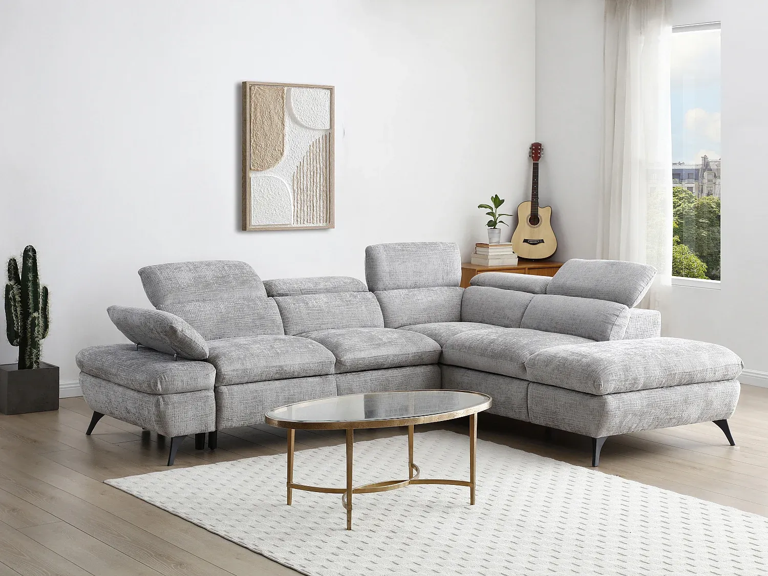 Vente-unique - SURDELI Sofa Stoff Beige - B 233 cm x H 79 cm x L 280 cm Bild 1
