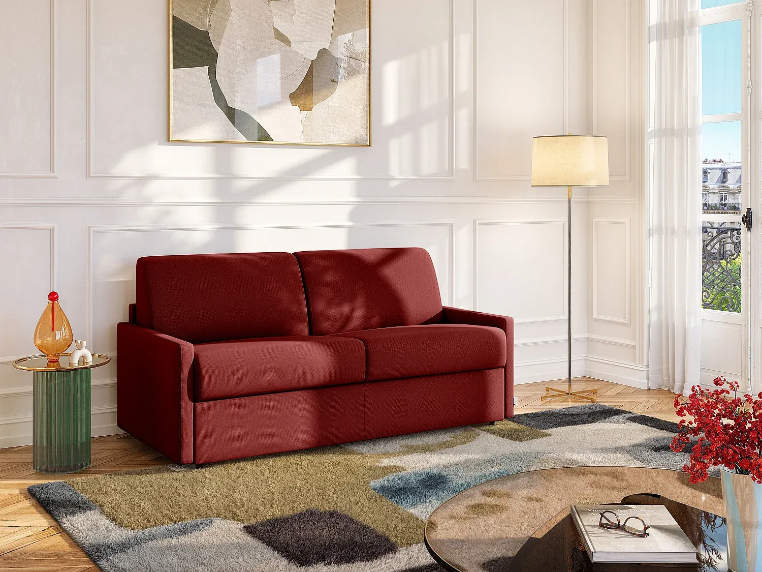 Schlafsofa 2-Sitzer CALIFE - Rot - Liegefläche: 120 cm - Matratzenhöhe: 22 cm Bild 1