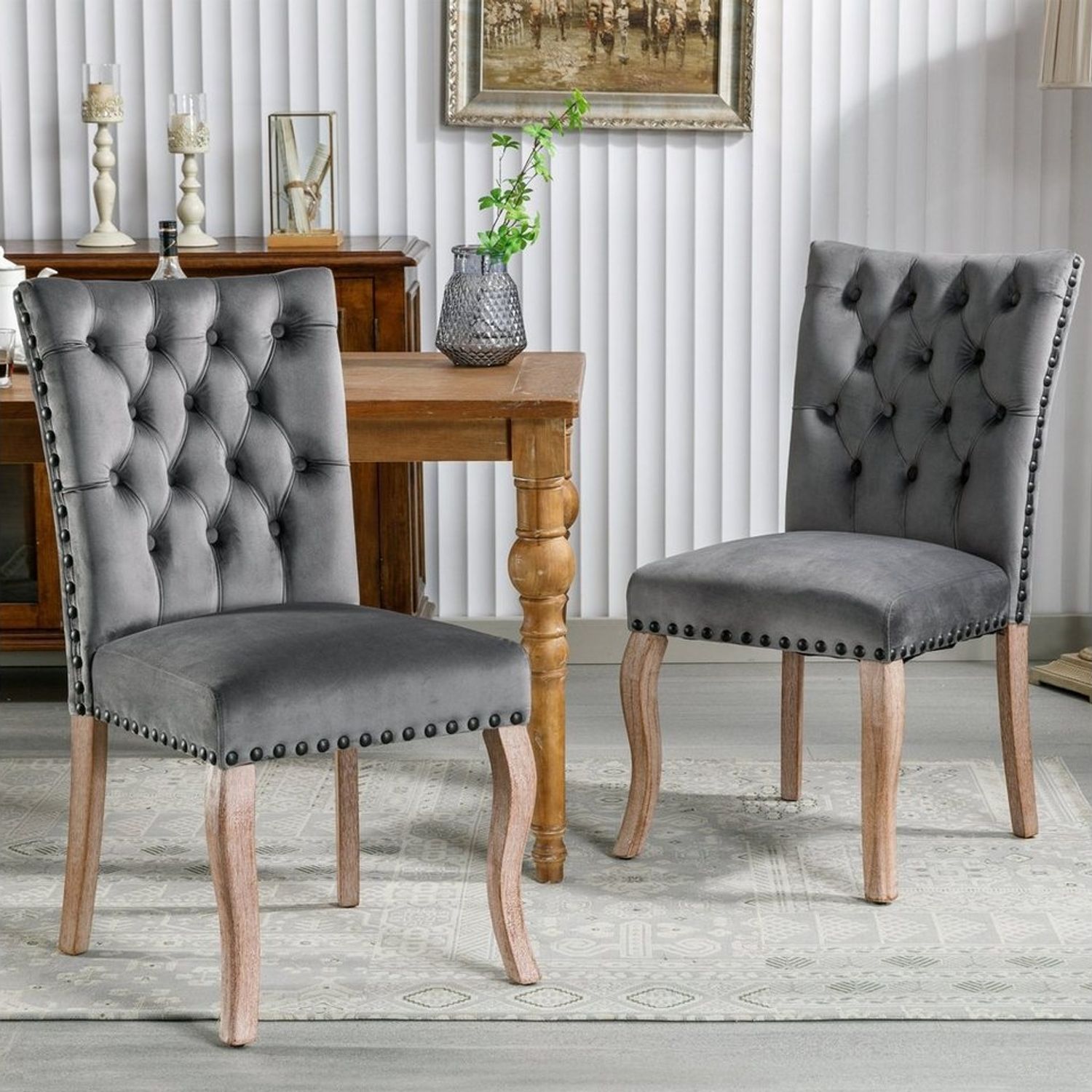 Flieks Esszimmerstuhl (Set, 2 St), 2er Set Polsterstühle Küchenstühle Samt Wohnzimmer Massivholzbeine Bild 1