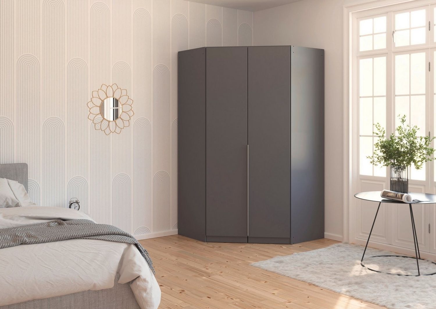 OTTO home Eckkleiderschrank Kleiderschrank Schrank Ankleidezimmer Schlafzimmer Garderobe AGORDO (in zwei Griff-Farben, Breite/Tiefe 117x117 cm, Höhen 210/229 cm) voll ausgestattet mit großzügigem Stauraum, 2 Höhen MADE IN GERMANY Bild 1