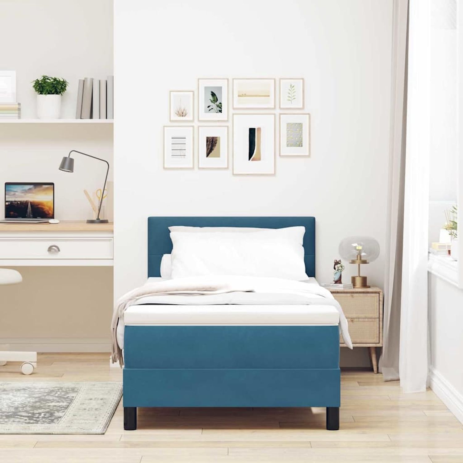 vidaXL Boxspringbett mit Kopfteil Dunkelblau 90 x 190 cm Samt 3339144 Bild 1
