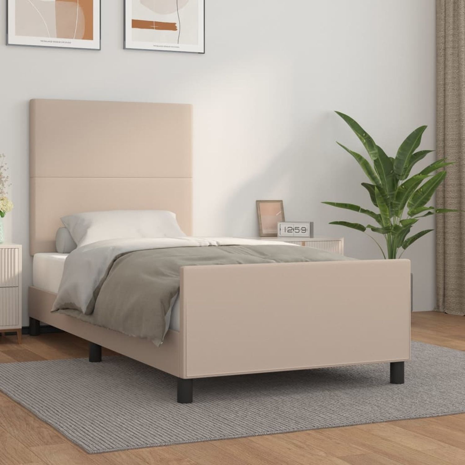 Einzelbett, Polsterbett mit Kopfteil Kunstleder Cappuccino-braun 90x200 cm Bild 1
