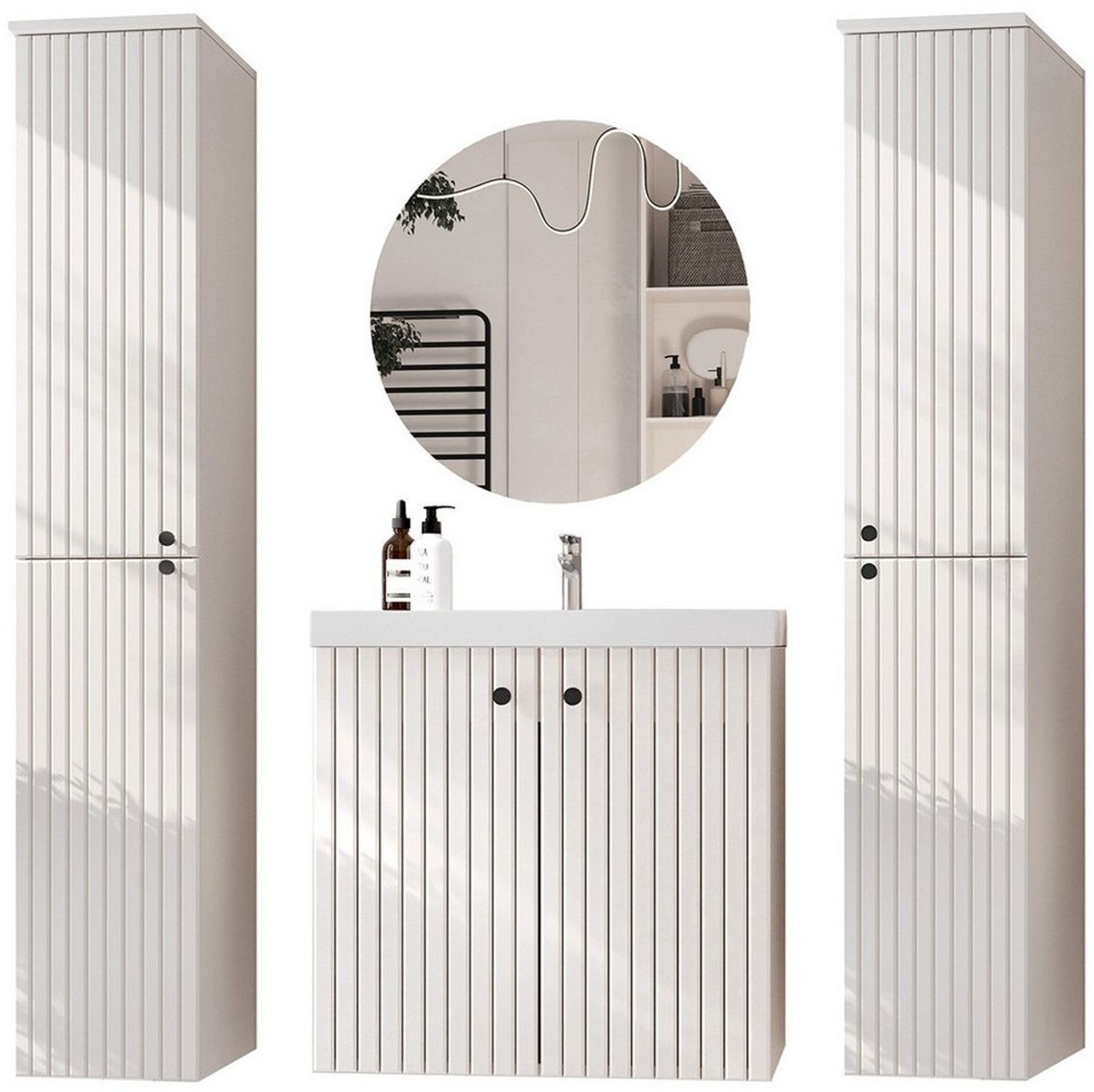 MOEBLINE Badezimmer-Set Badmöbel Set ASTRO LONG weiß Bild 1