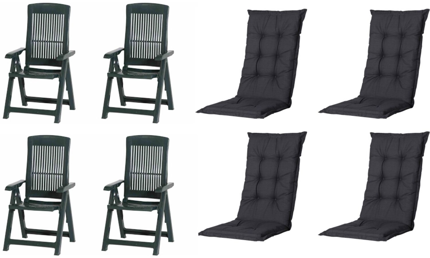 SET Tampa 4 x Klappsessel grün, 4 x Auflage black Bild 1