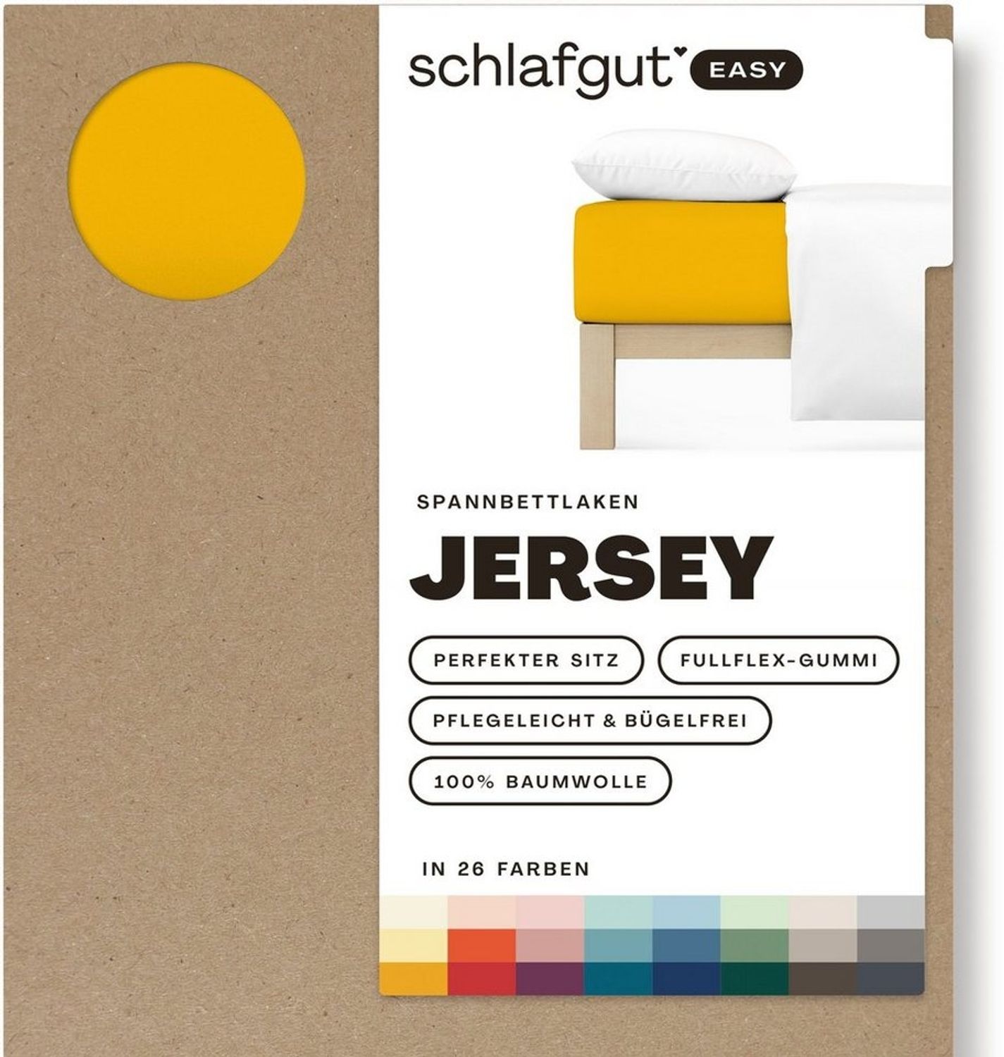 Schlafgut 'Easy' Spannbettlaken, Jersey, 100% Baumwolle, rundum Gummizug, für Matratzen bis 22 cm Höhe, Yellow Deep, M 120x200cm - 130x200cm Bild 1