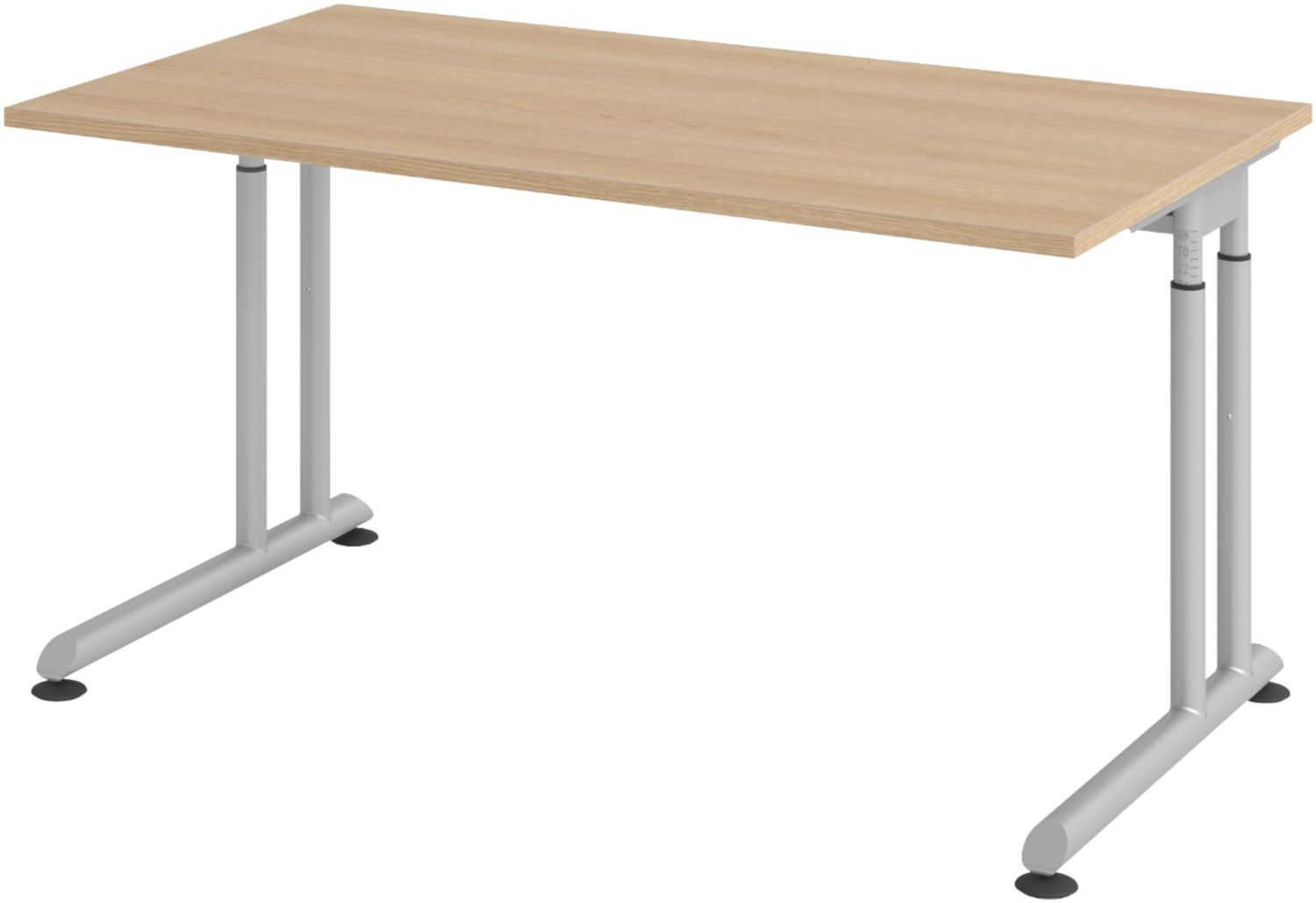 bümö höhenverstellbarer Schreibtisch Z-Serie 140x80 cm in Eiche, Gestell in Silber - PC Tisch klein für's Büro manuell höhenverstellbar, Computertisch verstellbar, ZS-14-E-S Bild 1