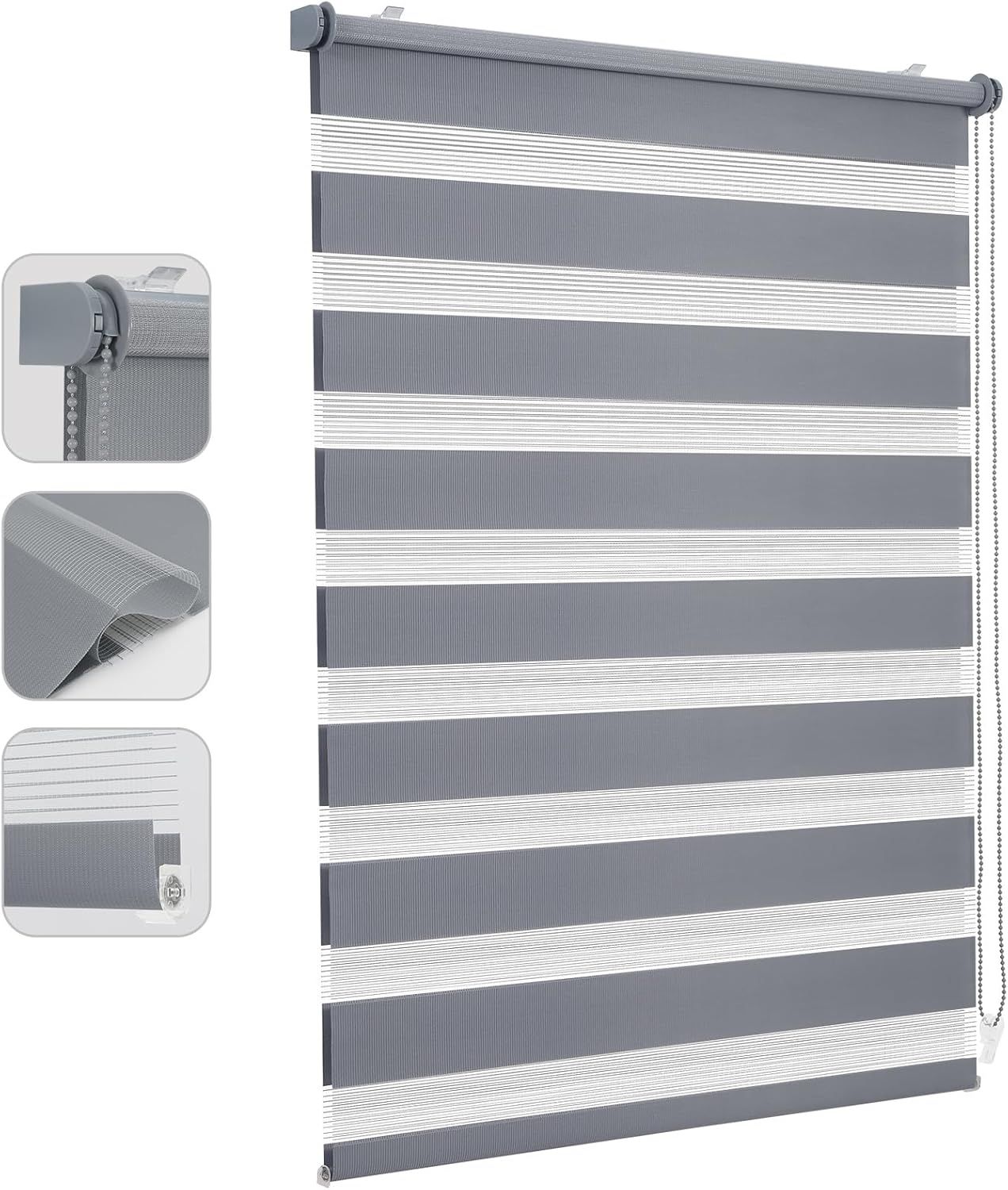Sekey Doppelrollo Klemmfix ohne Bohren für Fenster Blickdicht 95x210cm Grau Bild 1