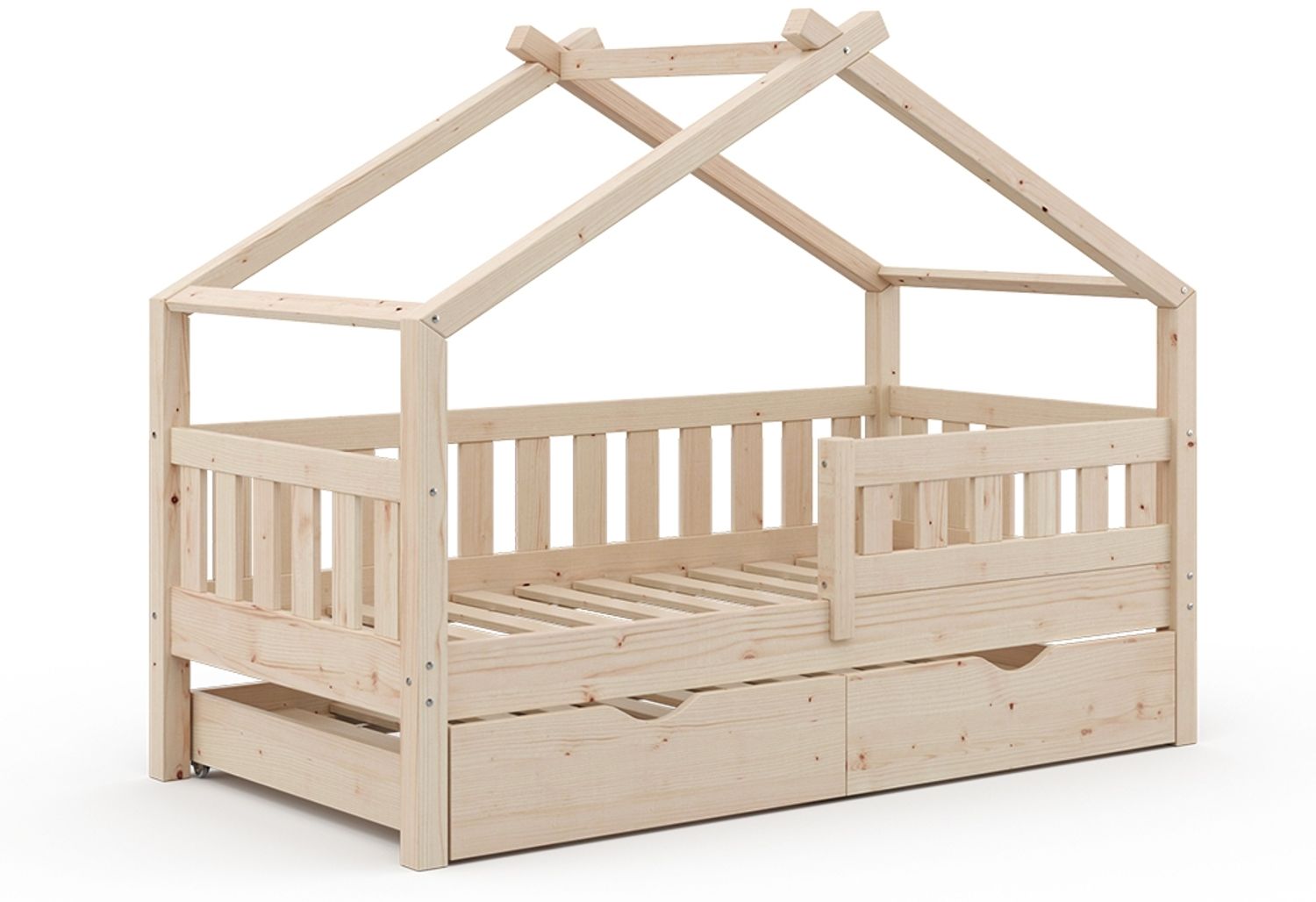Hausbett Design Naturholz 80x160 cm mit Gästebett Vitalispa Bild 1