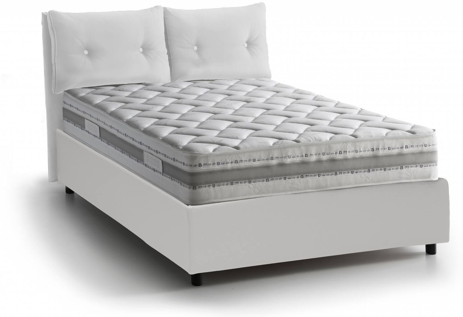Dmora Einzelbett Albiate, Bettkasten mit Kunstlederbezug, 100 % Made in Italy, Öffnung vorne, inklusive Matratze 80 x 190 cm, Weiß Bild 1