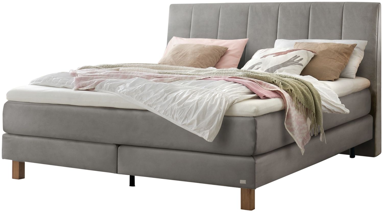 Reina Boxspringbett grau Eiche MassivholzPolyester 214cm x 183cm x 115cm Bild 1