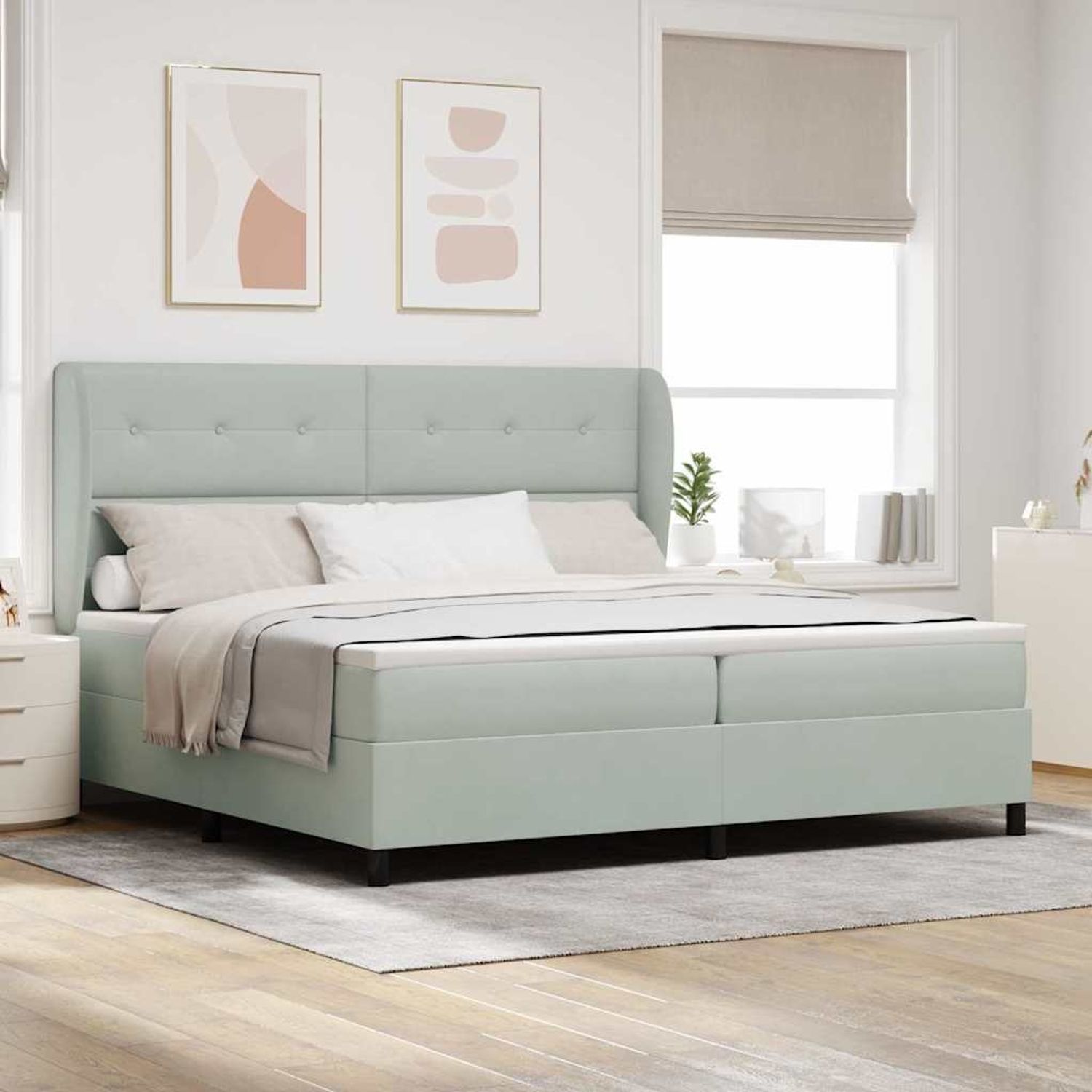 vidaXL Boxspringbett mit Matratze Hellgrau 200 x 200 cm Samt 3340946 Bild 1