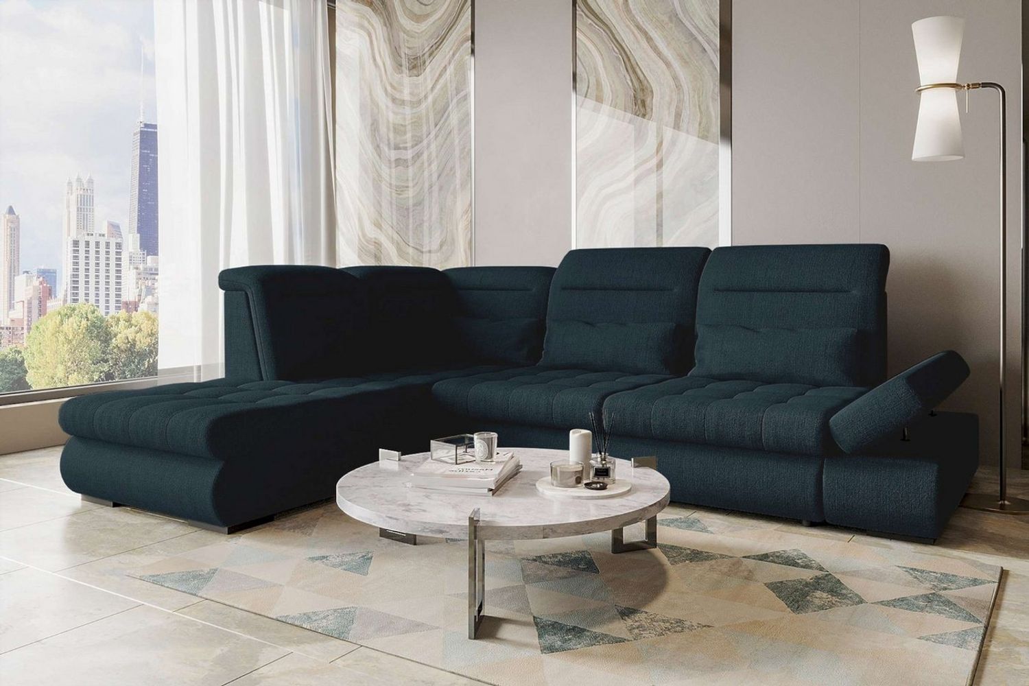99rooms Ecksofa Toscana, Sofa L-Form, Eckcouch, Bettfunktion, Rundumbezug aus gepolstertem Velours VOGUE Bild 1