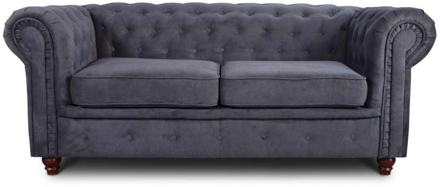 Sofa Chesterfield Asti 2-Sitzer, Couchgarnitur 2-er, Sofagarnitur, Couch mit Holzfüße, Polstersofa - Glamour Design (Graphit (Capri 16)) Bild 1