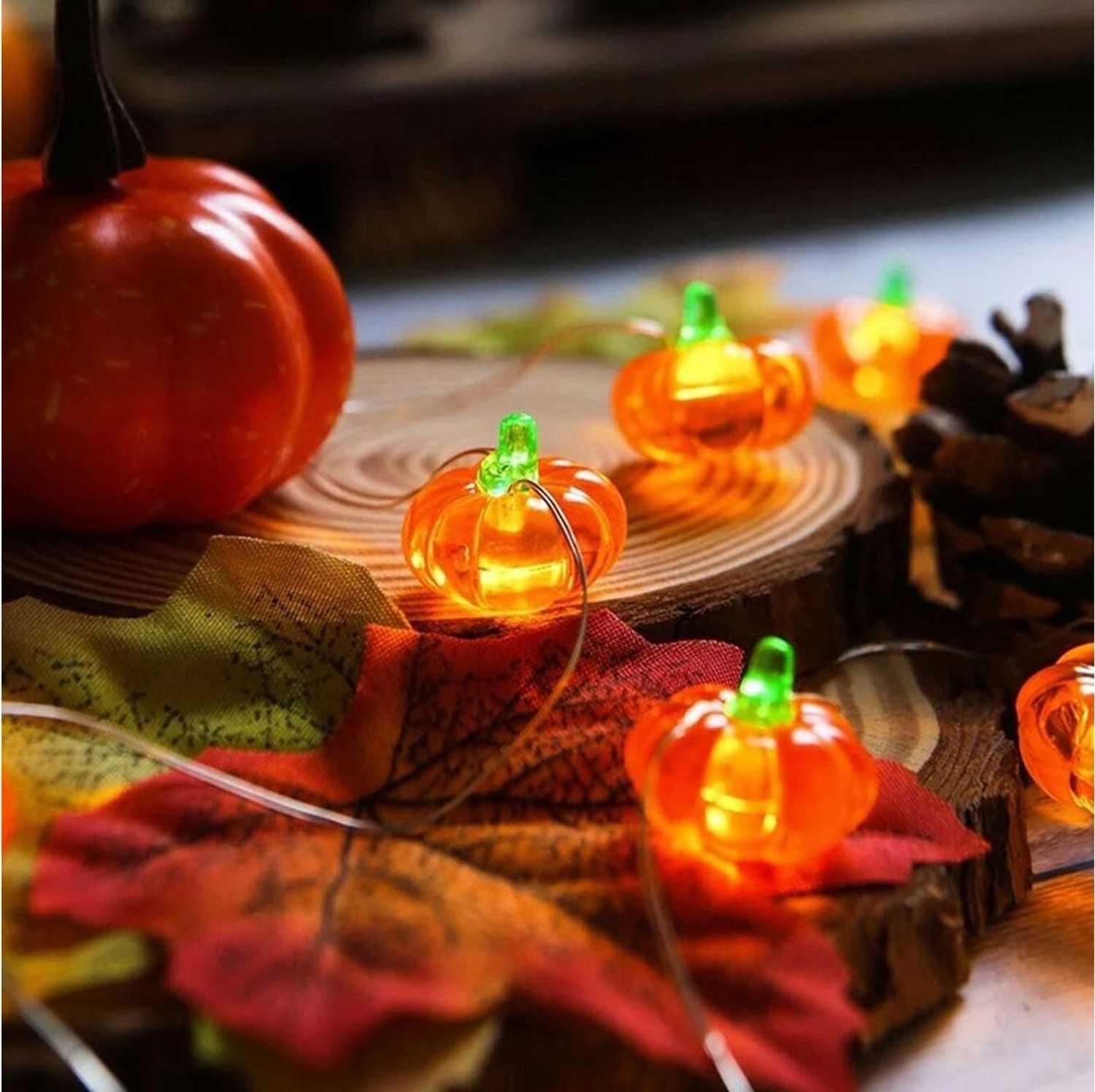 Rosnek LED-Lichterkette 2/3M, Kürbis/Mais, flexibler Kupferdraht, Batterie, für Halloween, Thanksgiving Herbst Deko Bild 1