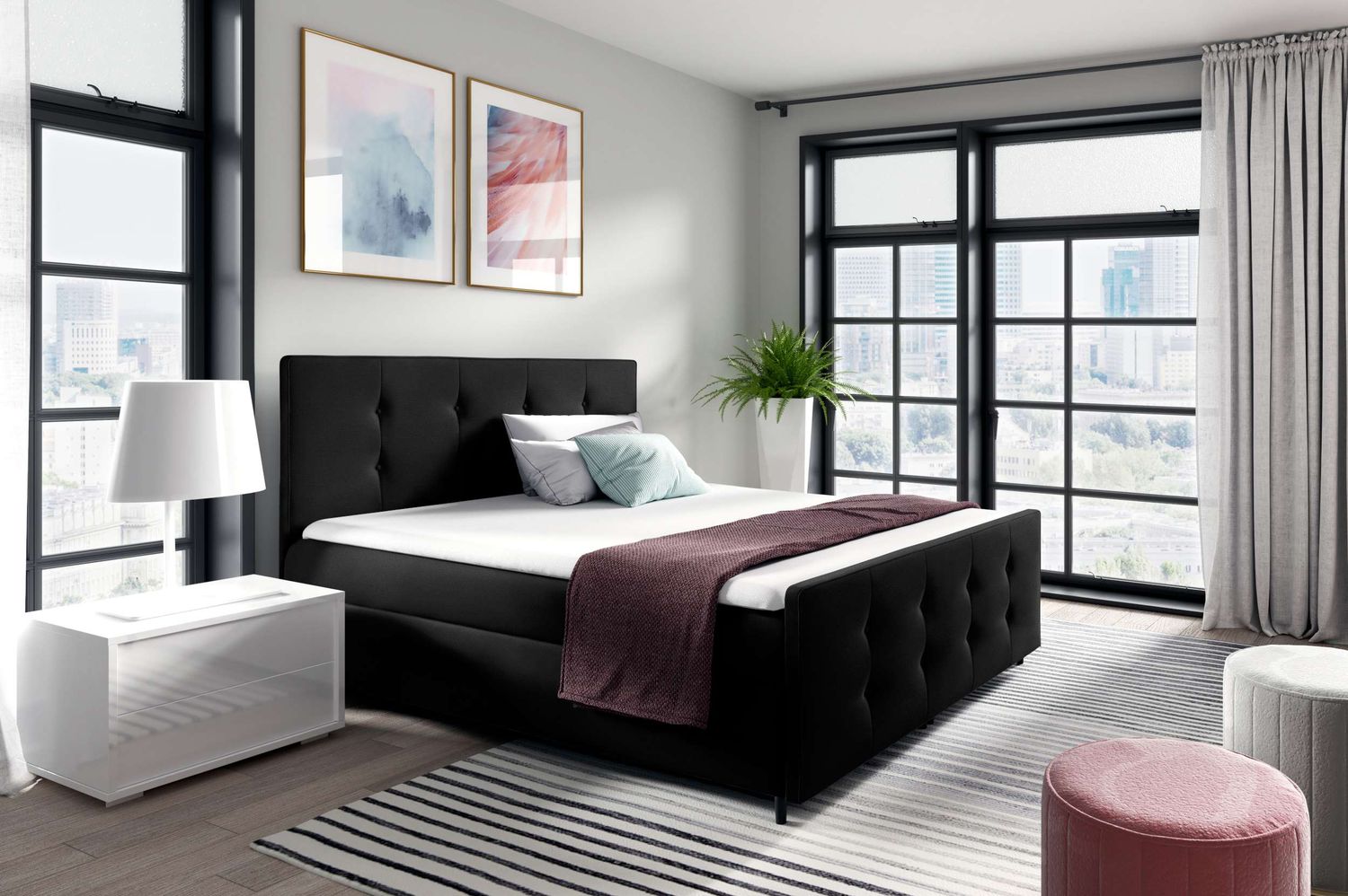 99rooms Primo Boxspringbett 120x200 cm Velours Jasmine Schwarz Bild 1