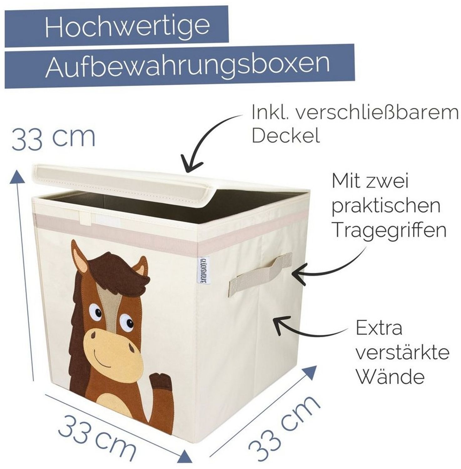 GLÜCKSWOLKE Aufbewahrungsbox Kinder - 15 Motive I Spielzeugkiste mit Deckel für Kinderzimmer (Größe 33x33x33), Boxen zur Aufbewahrung im Kallax Regal I Kiste für Spielzeug Bild 1